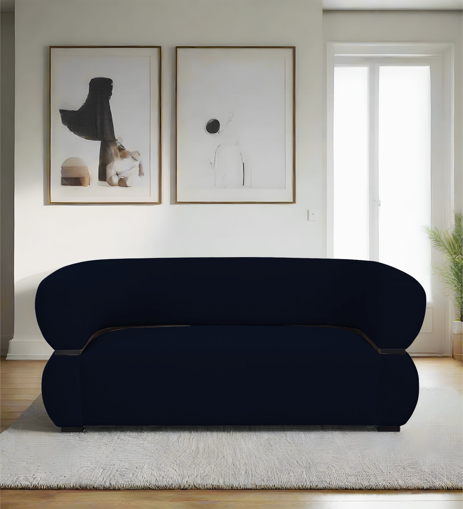 Kula Velvet 2 Seater Sofa In Dark Blue Colour