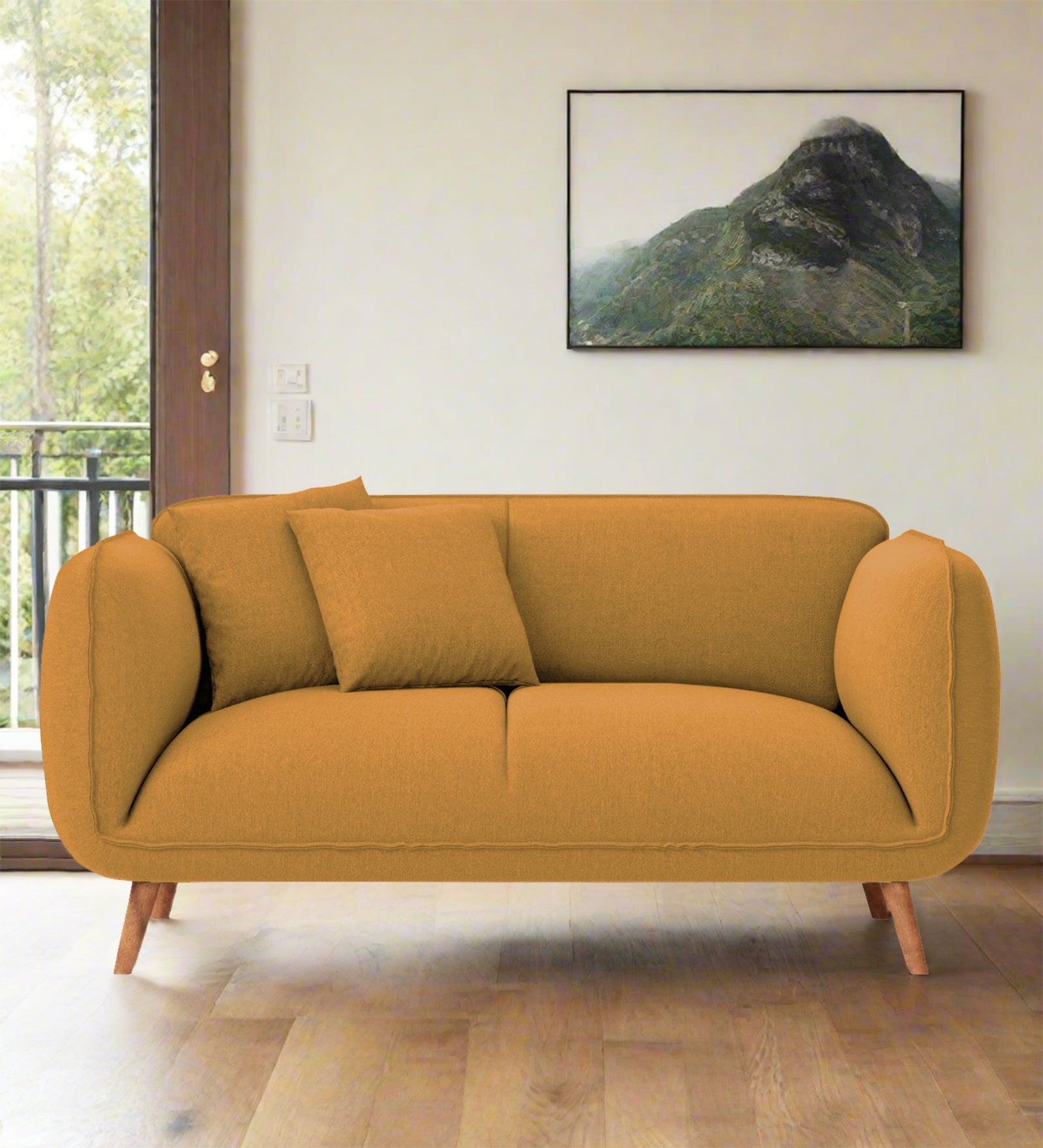 Zia Fabric 2 Seater Sofa In Corn Yellow Colour