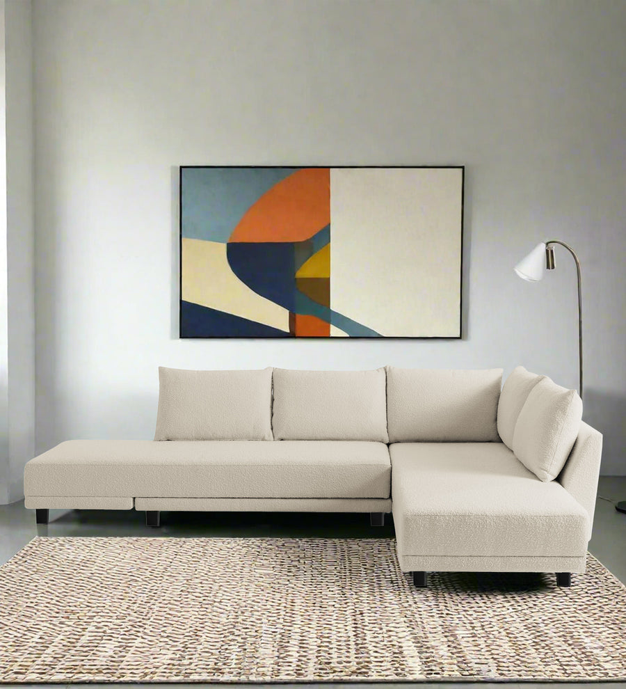 Ira  LHS 6 Seater Convertible  Cum Bed Boucle Fabric Sofa - Shell White by Febonic Living