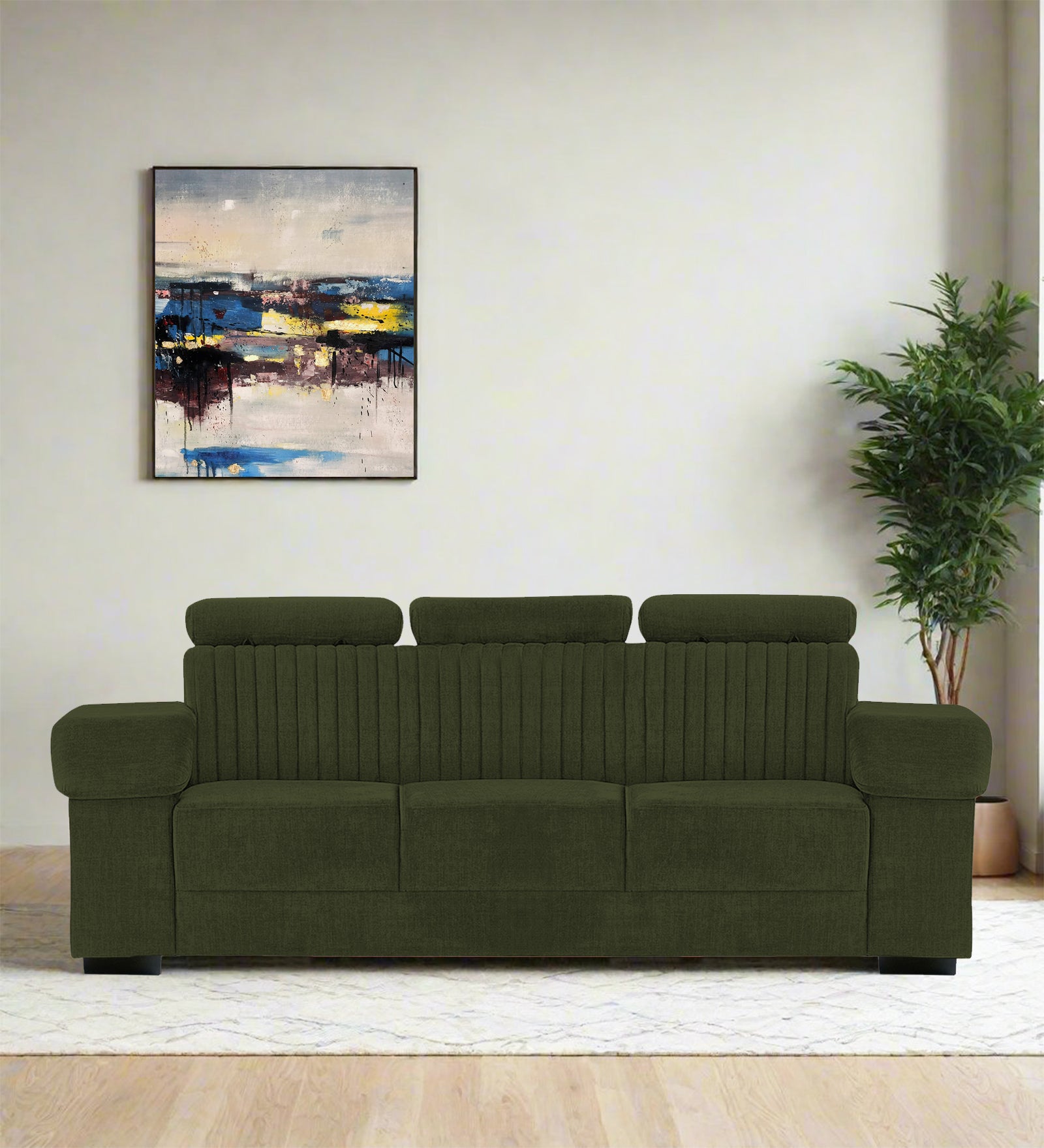 Draco Fabric 3 Seater Sofa In Olive Green Colour