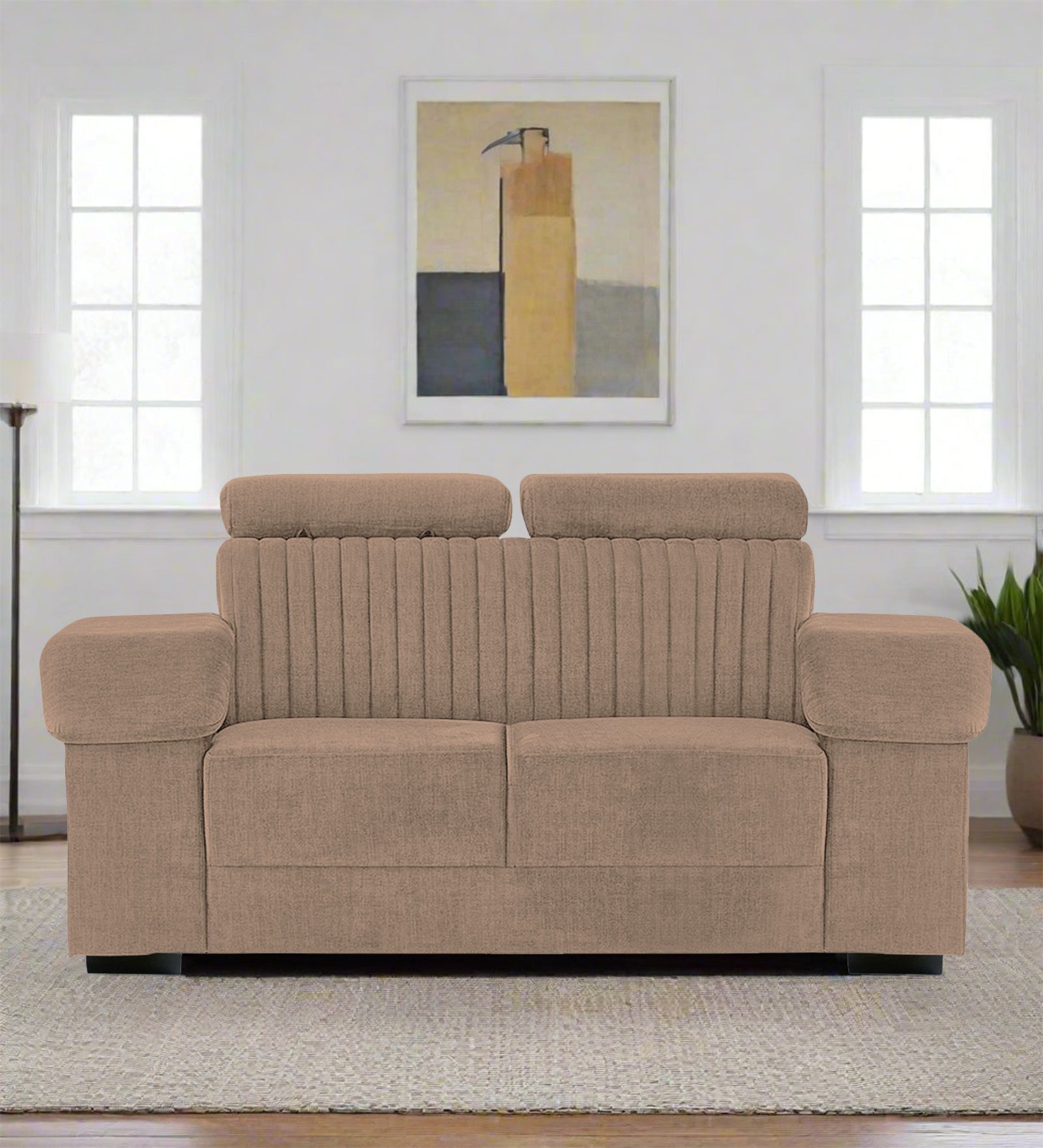 Draco Fabric 2 Seater Sofa In Cookie Beige Colour