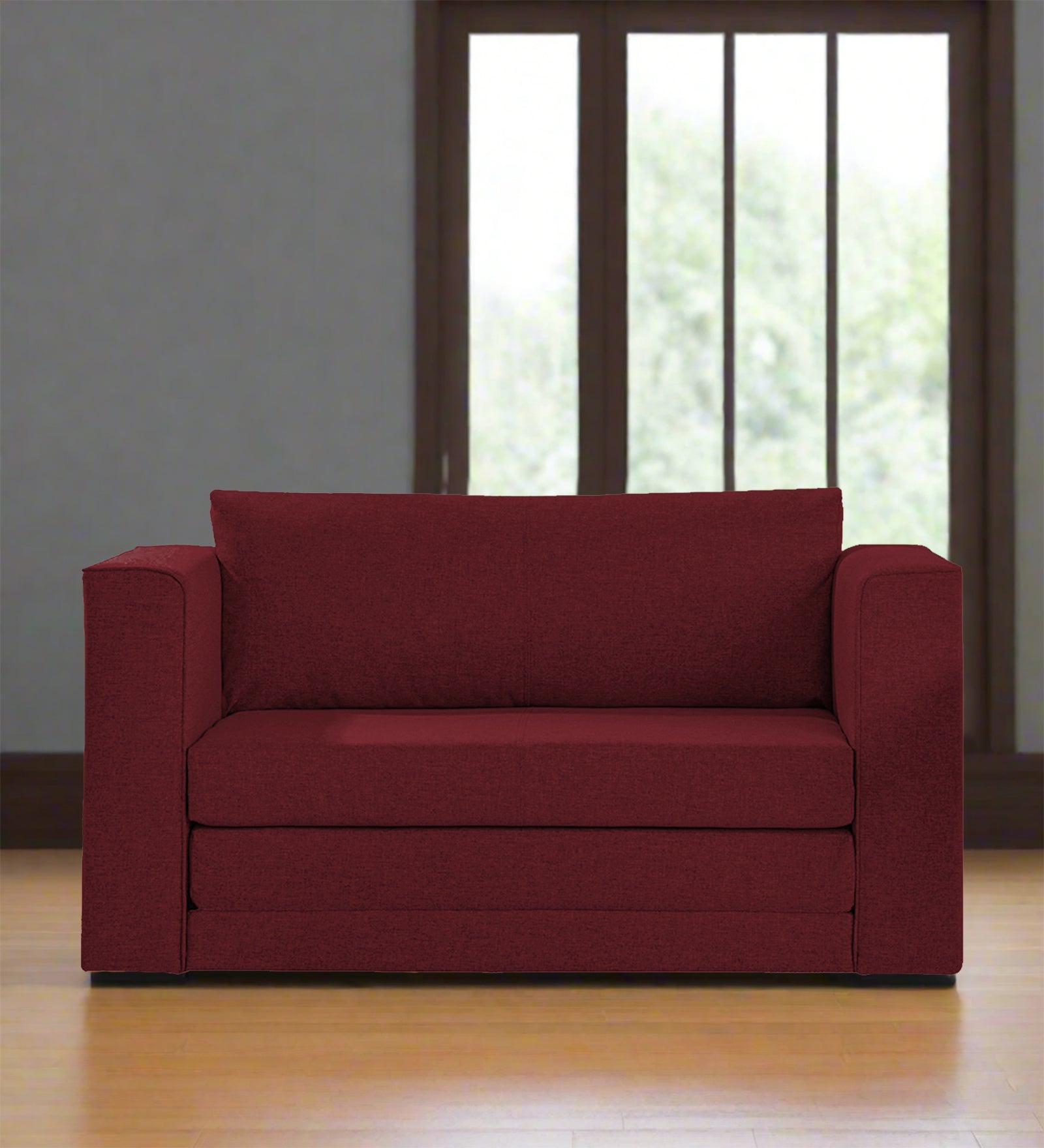Kenia Fabric 2 Seater Convertible Sofa Cum Bed in Blood Maroon Colour