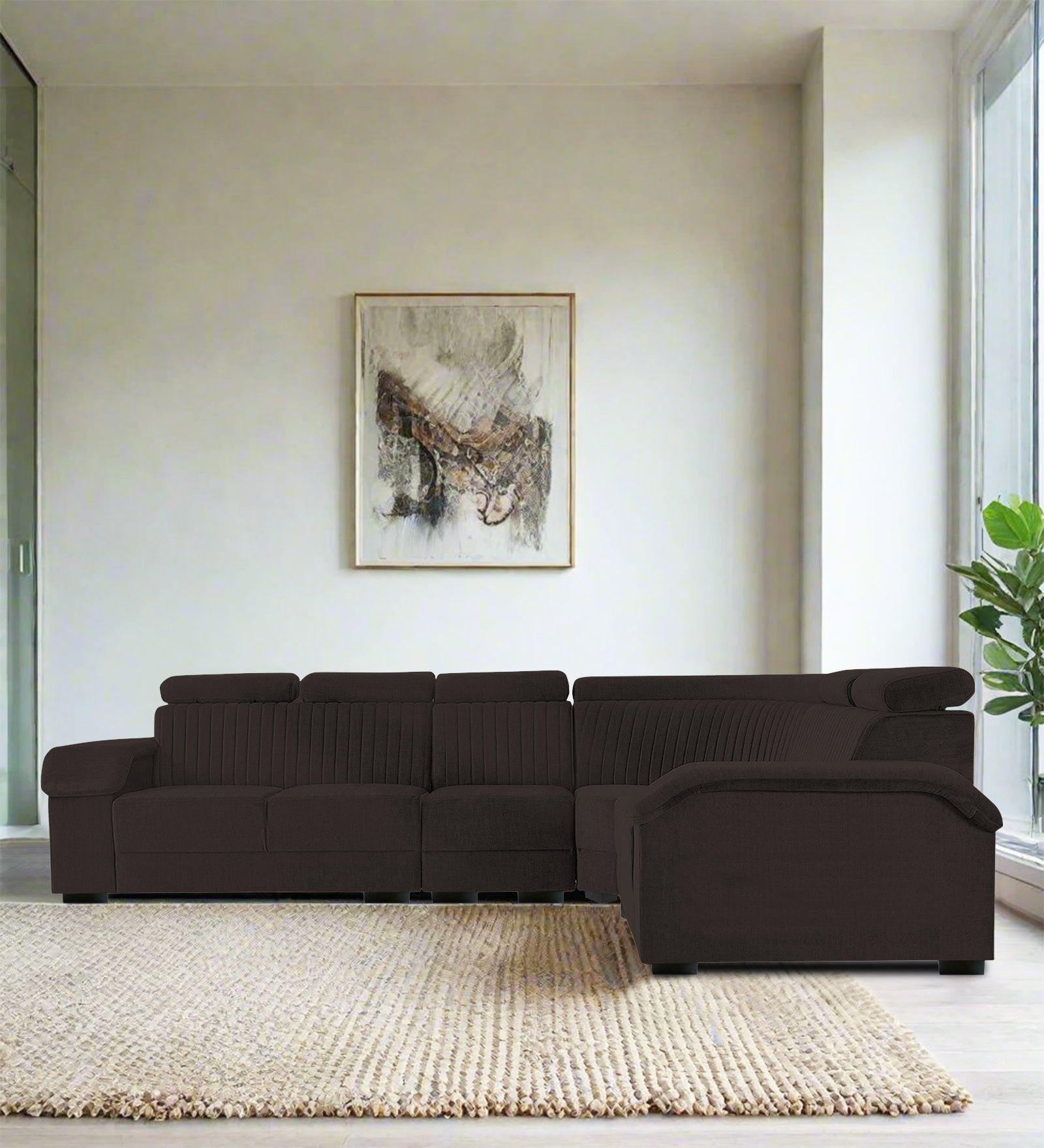 Draco Fabric 6 Seater Corner Sofa In Cara Brown Colour