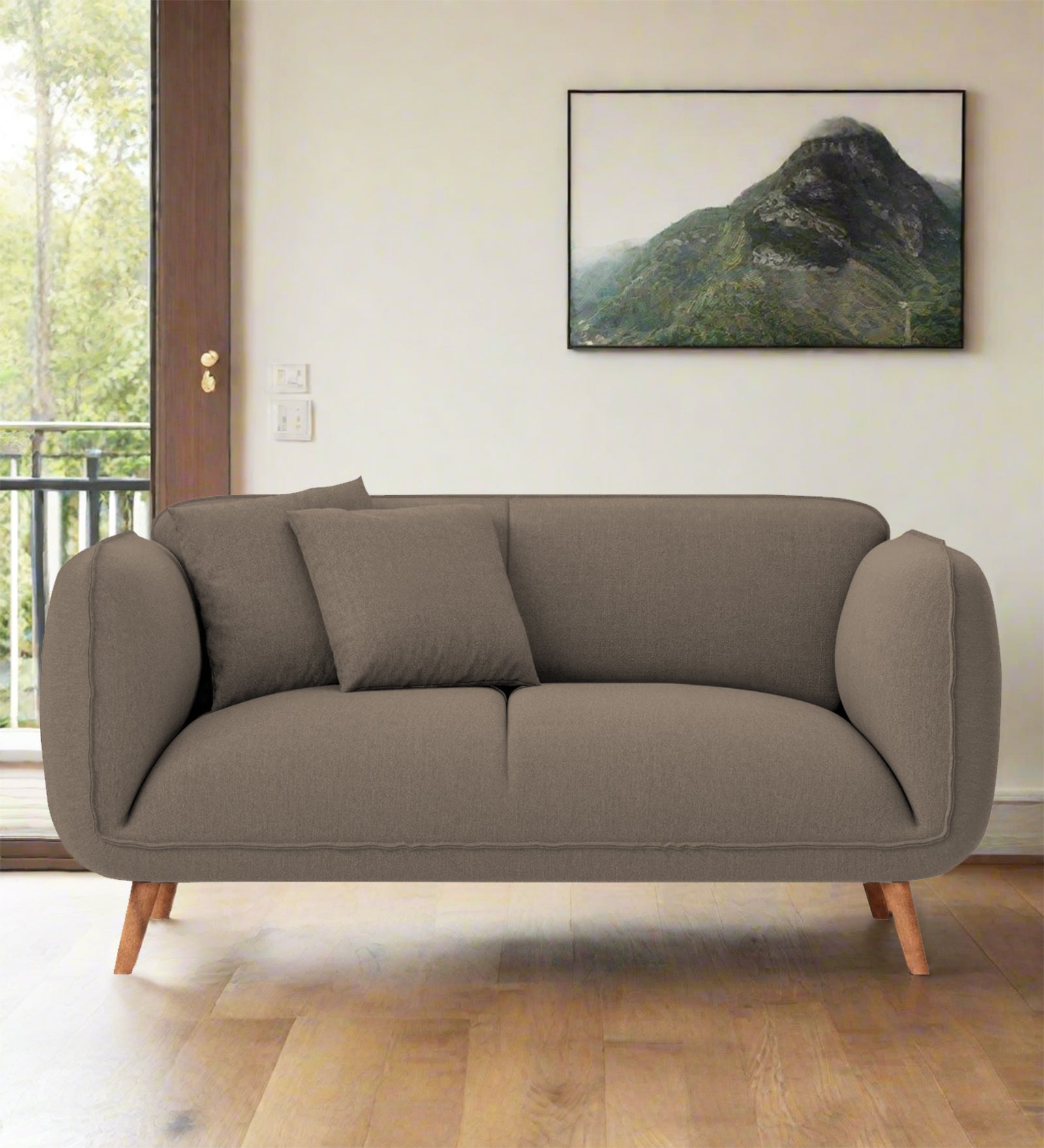 Zia Fabric 2 Seater Sofa In Hazel Beige Colour