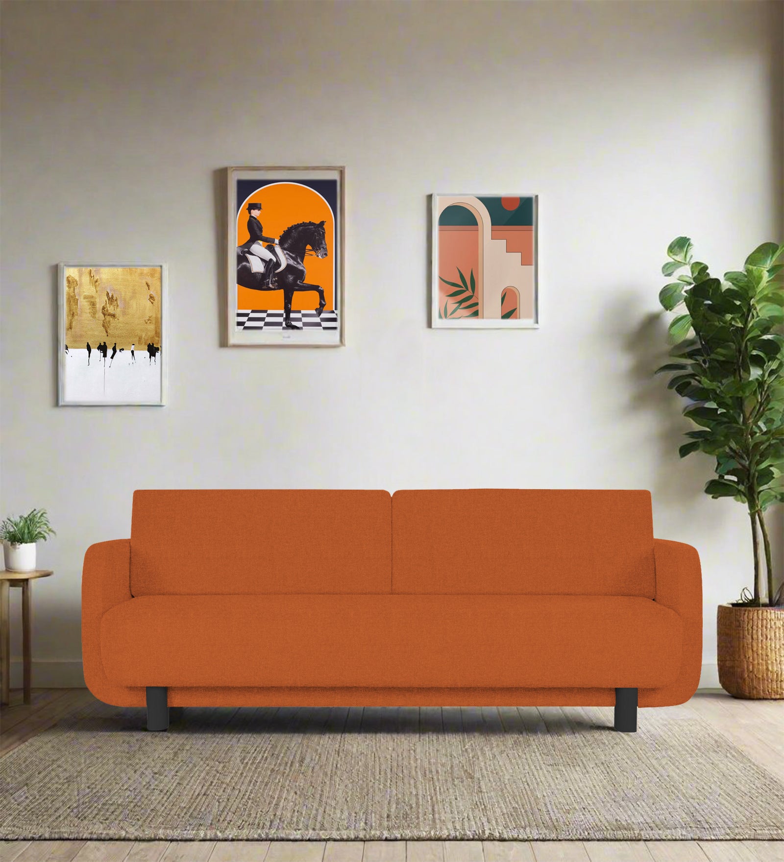 Amara Fabric 3 Seater Sofa In Vivid Orange Colour