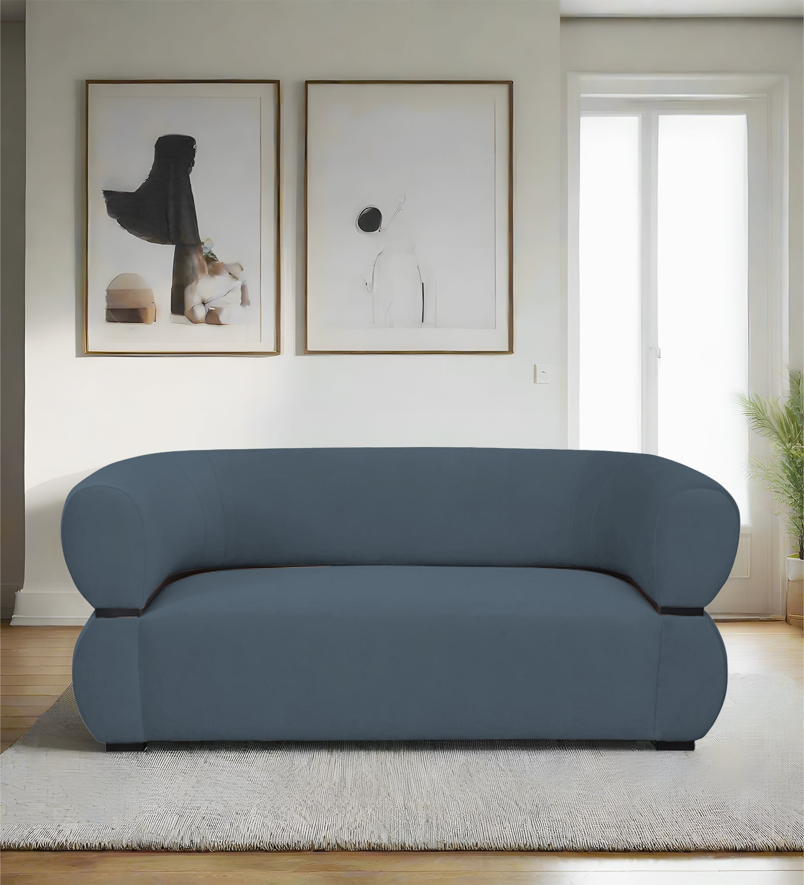 Kula Velvet 2 Seater Sofa In Oxford Blue Colour