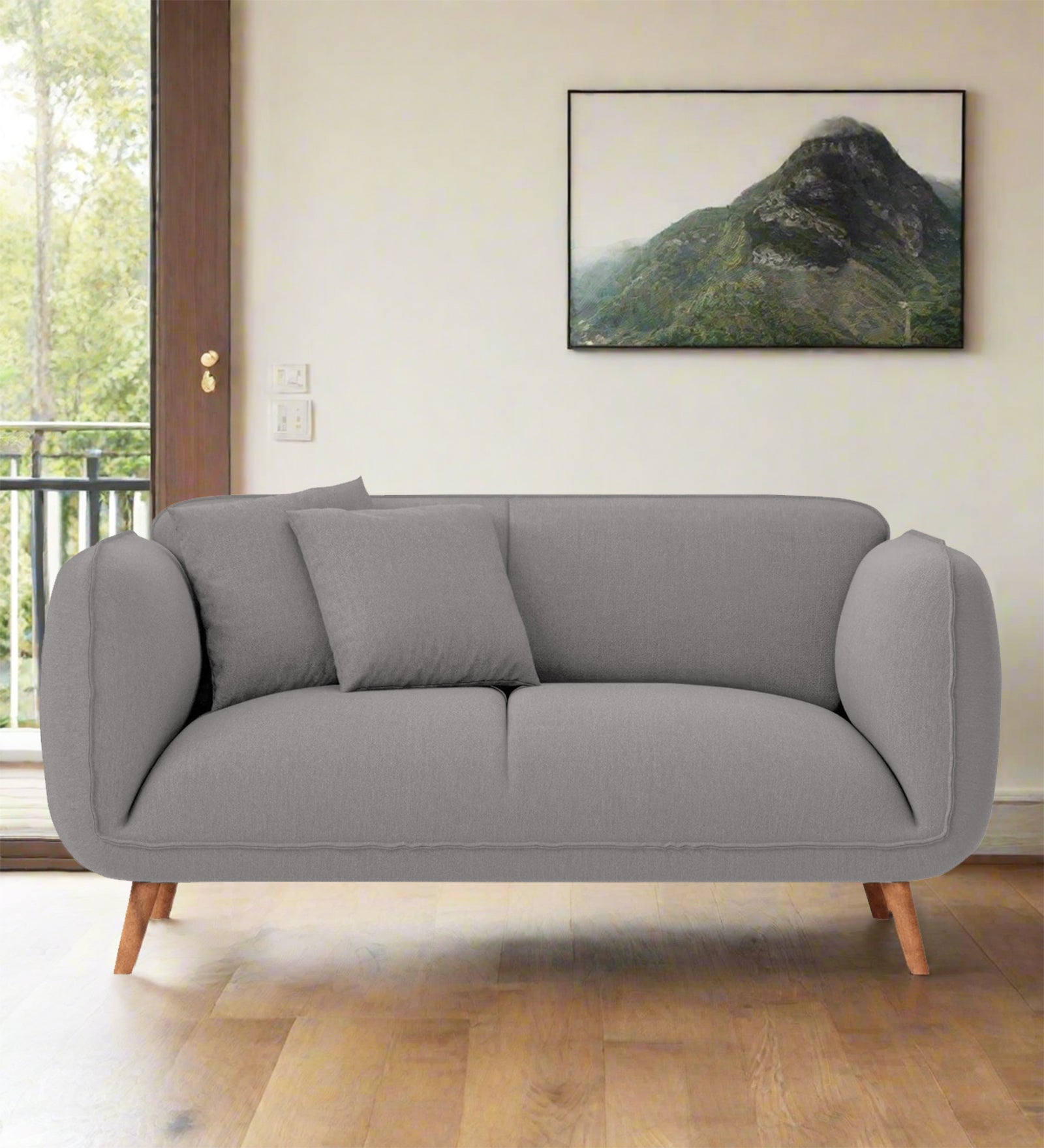 Zia Fabric 2 Seater Sofa In Silver Grey Colour