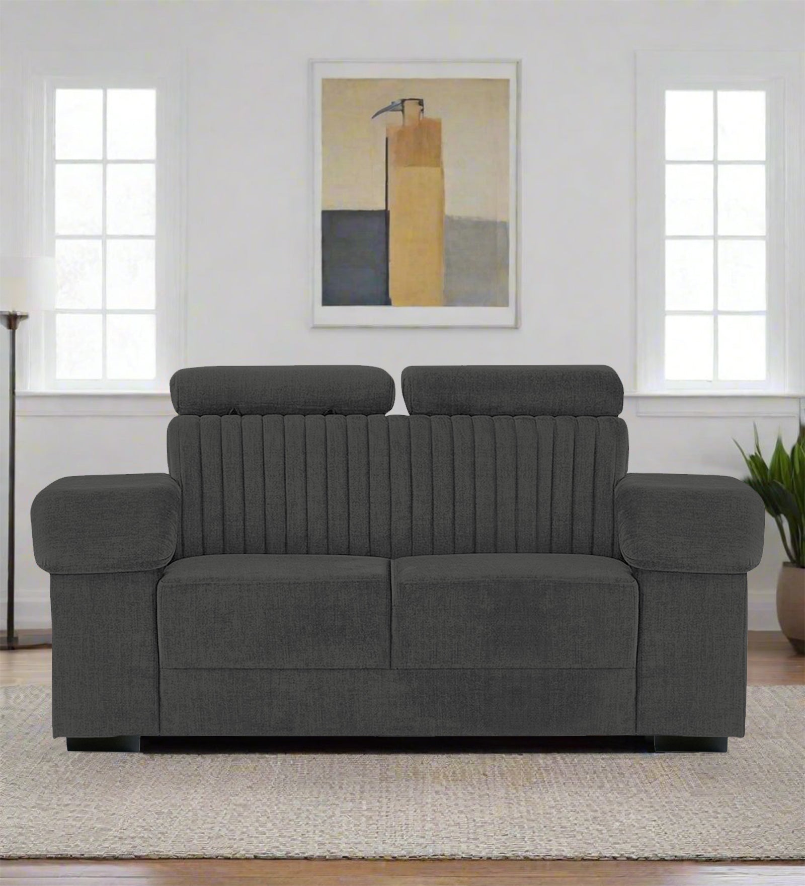 Draco Fabric 2 Seater Sofa In Charcoal Grey Colour