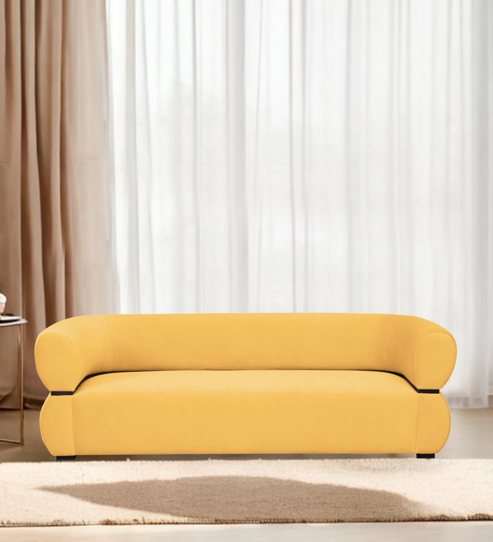 Kula Velvet 3 Seater Sofa In Turmeric Yellow Colour