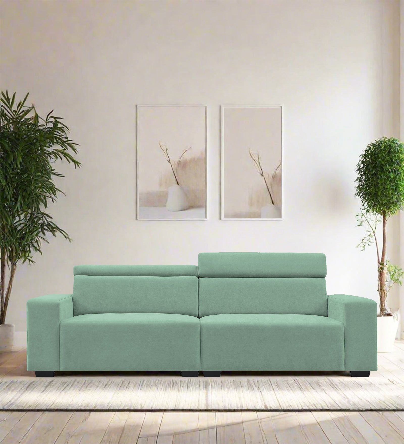 Hiro Fabric 3 Seater Sofa In Mist Blue Colour