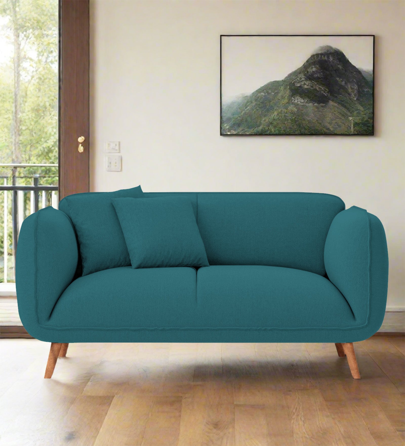 Zia Fabric 2 Seater Sofa In Water Blue Colour