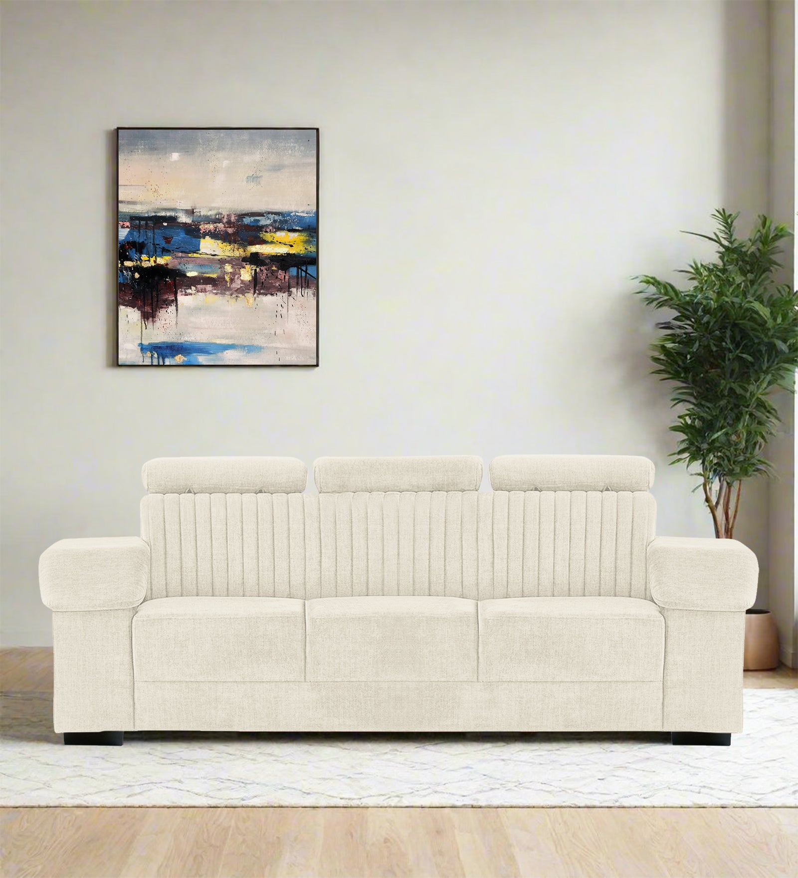 Draco Fabric 3 Seater Sofa In Ivory Cream Colour