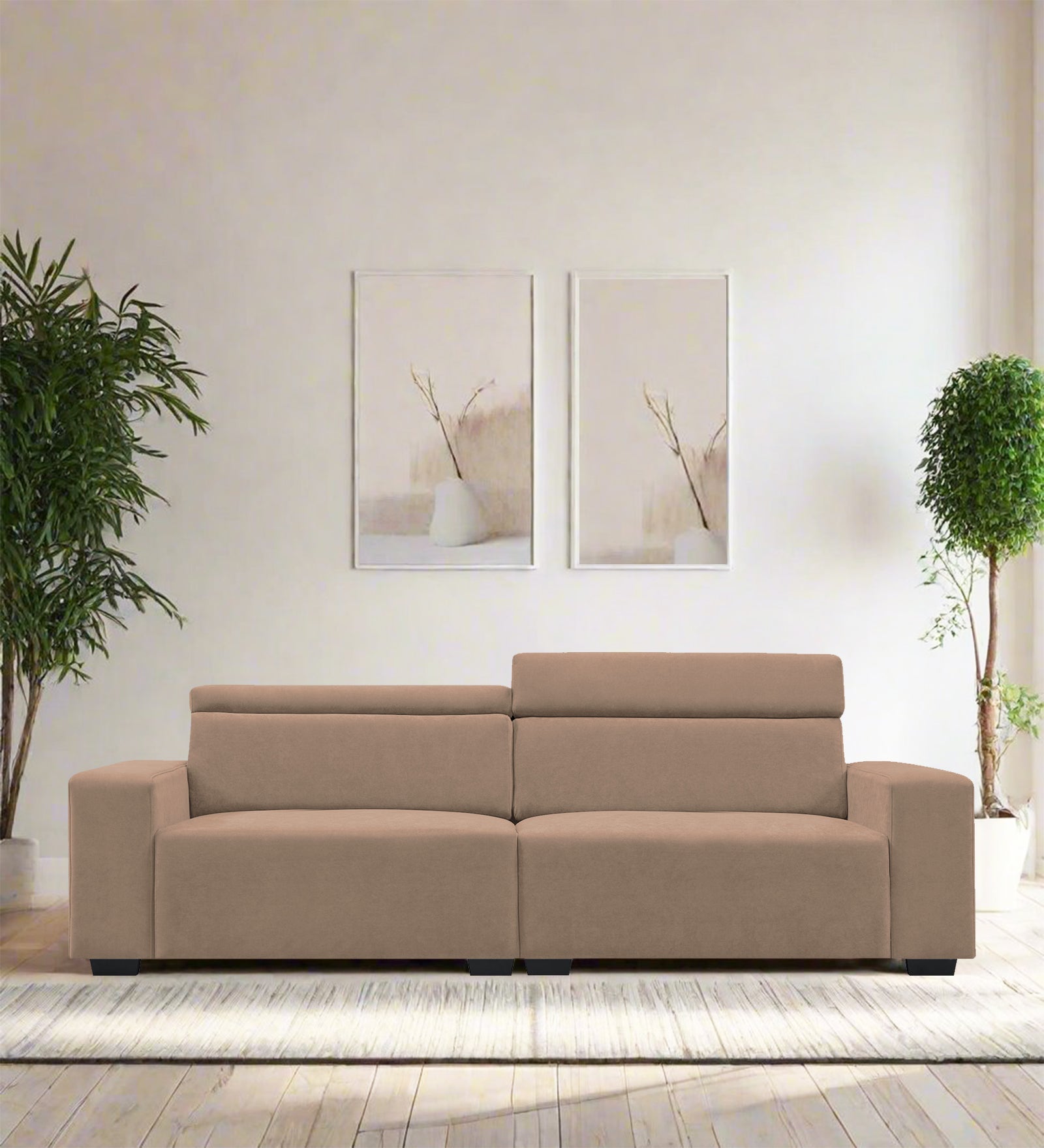 Hiro Fabric 3 Seater Sofa In wheat Beige Colour