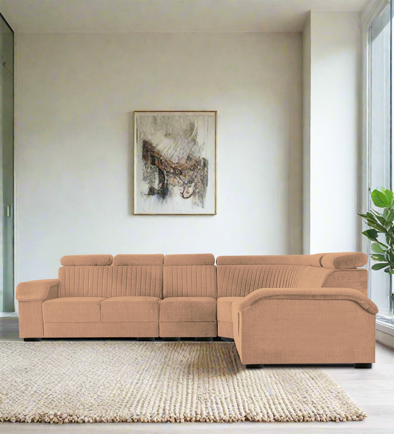 Draco Fabric 6 Seater Corner Sofa In Cosmic Beige Colour