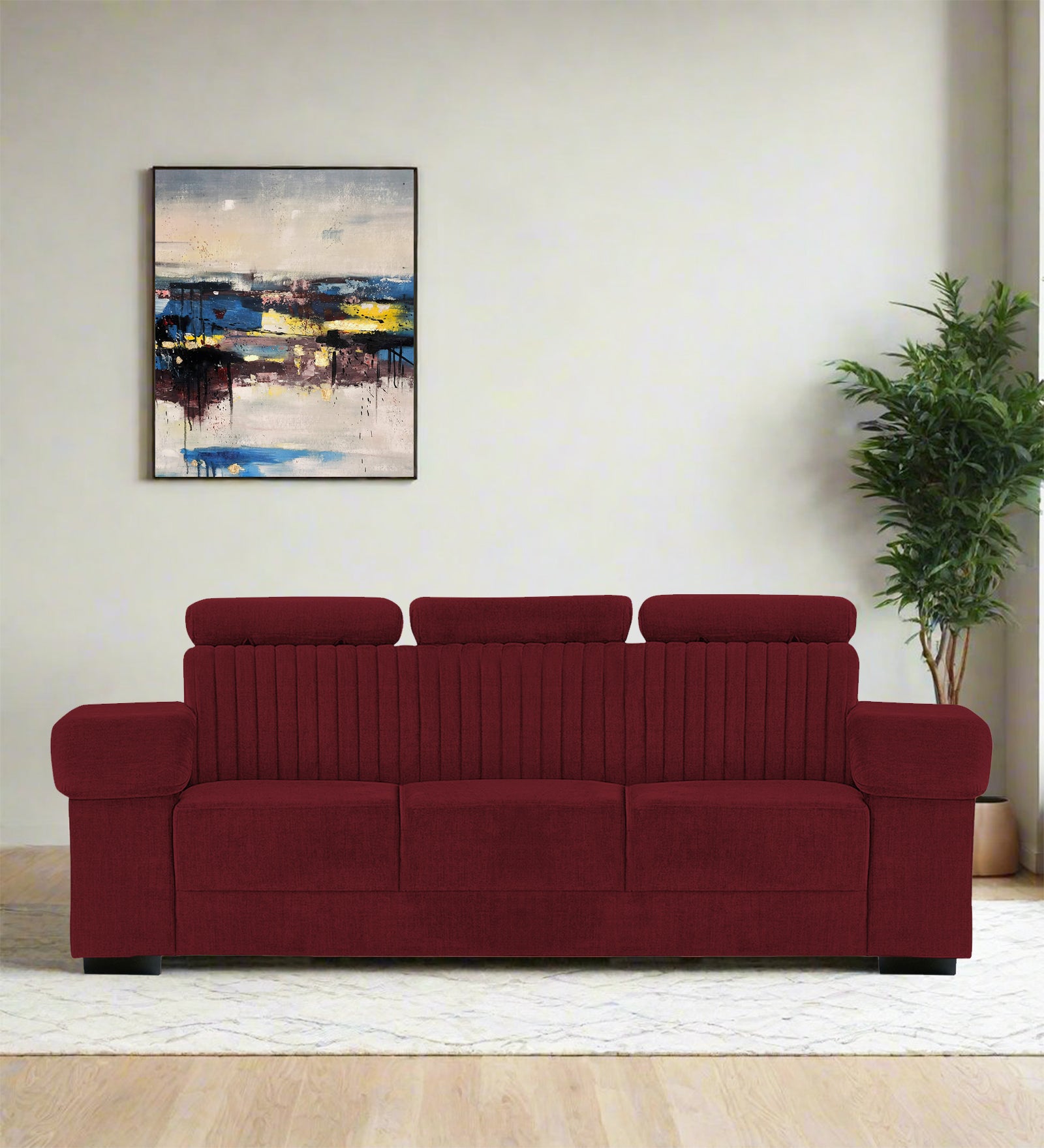 Draco Fabric 3 Seater Sofa In Blood Maroon Colour