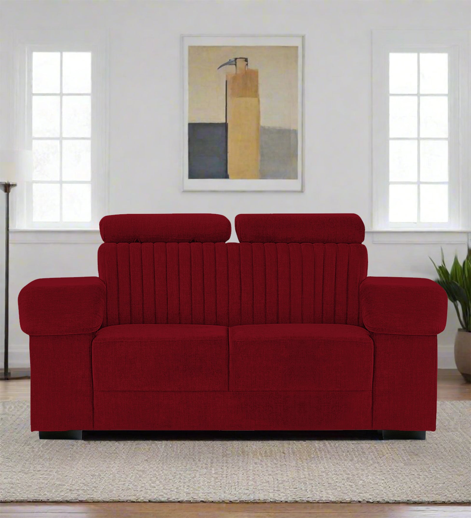 Draco Fabric 2 Seater Sofa In Ruby Red Colour