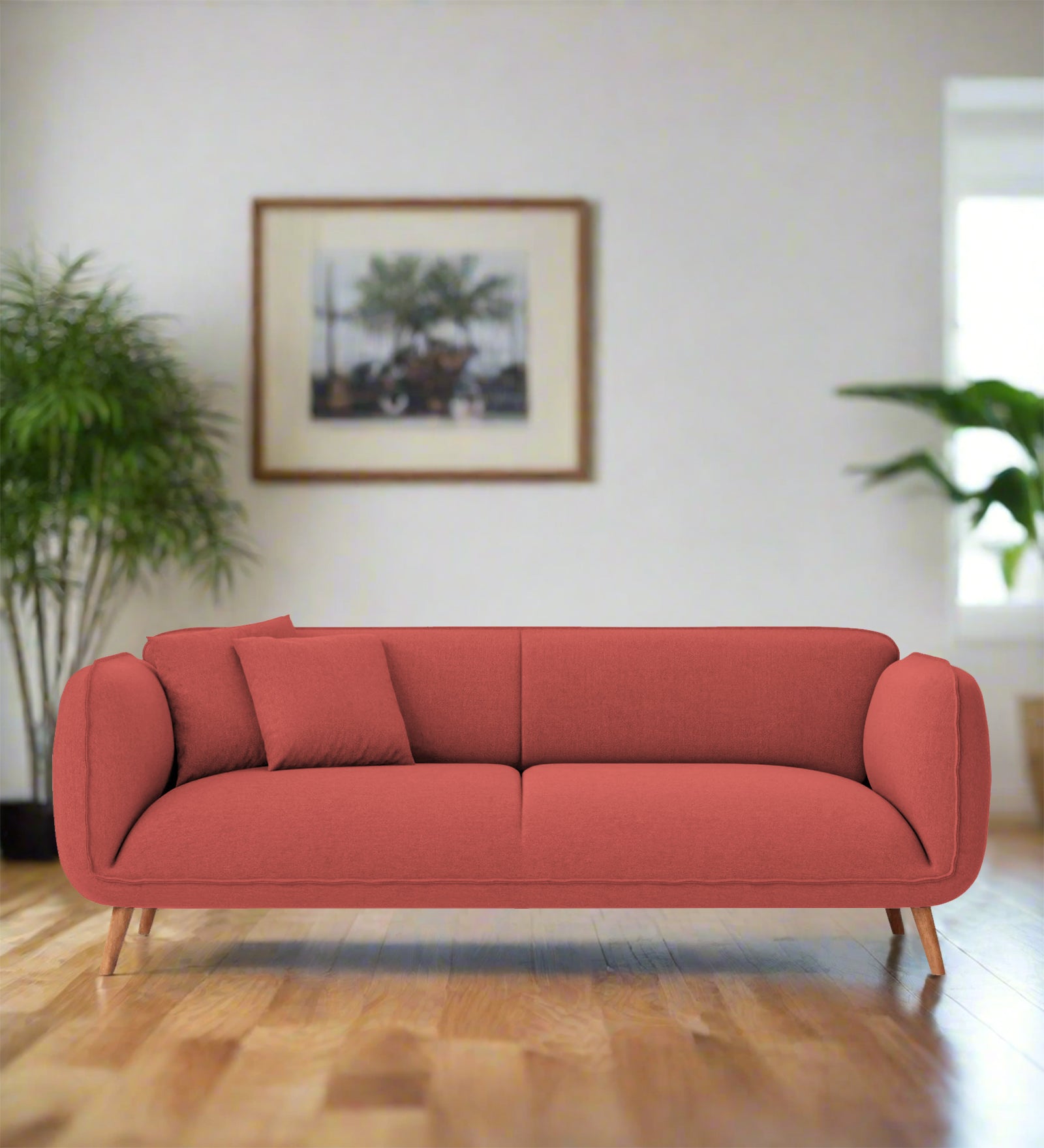 Zia Fabric 3 Seater Sofa In Salmon Pink Colour