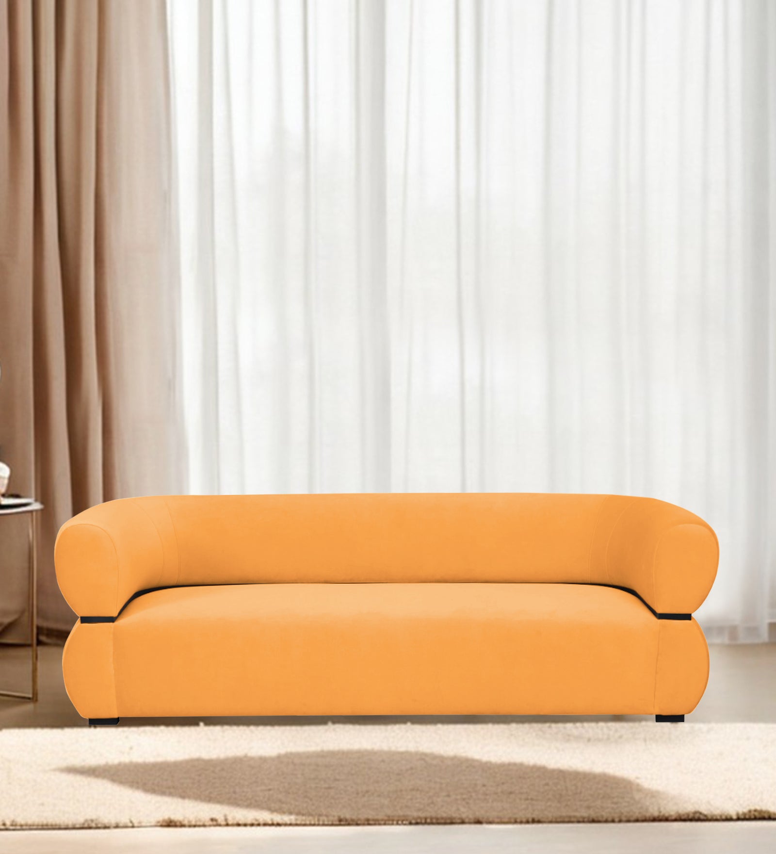 Kula Velvet 3 Seater Sofa In Tangerine Orange Colour