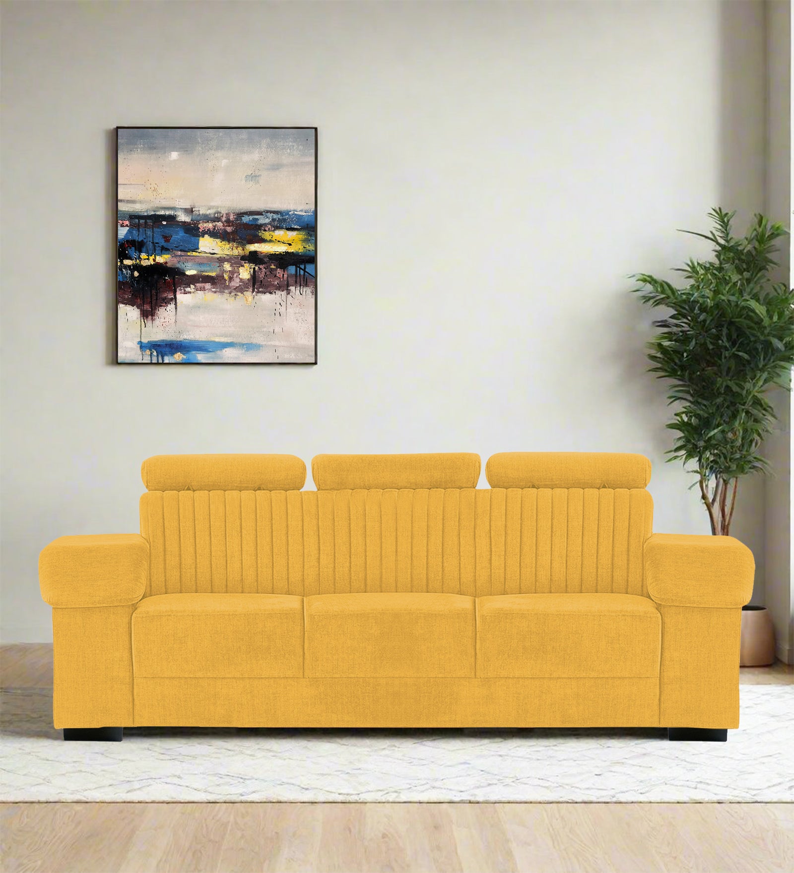 Draco Fabric 3 Seater Sofa In Bold Yellow Colour