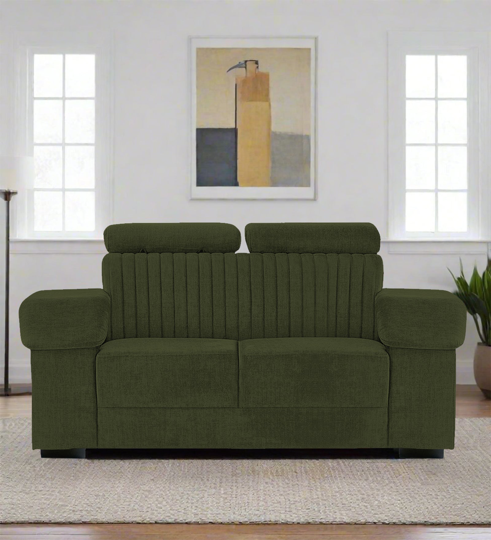 Draco Fabric 2 Seater Sofa In Olive Green Colour