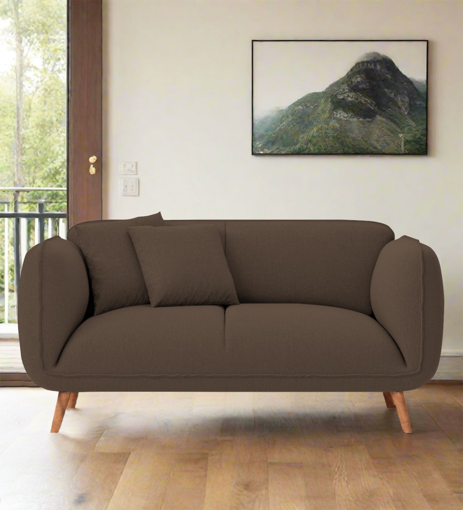 Zia Fabric 2 Seater Sofa In Rosy Brown Colour
