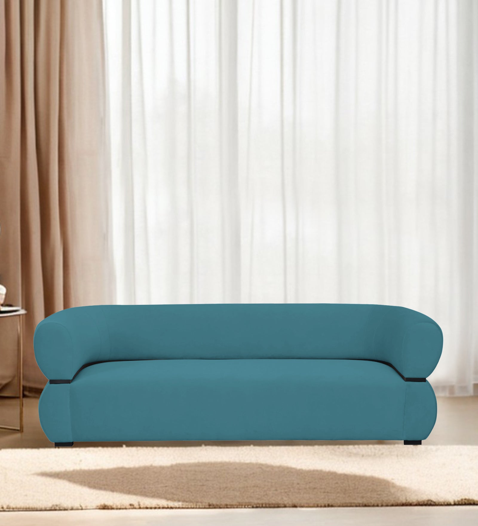 Kula Velvet 3 Seater Sofa In Aqua Blue Colour