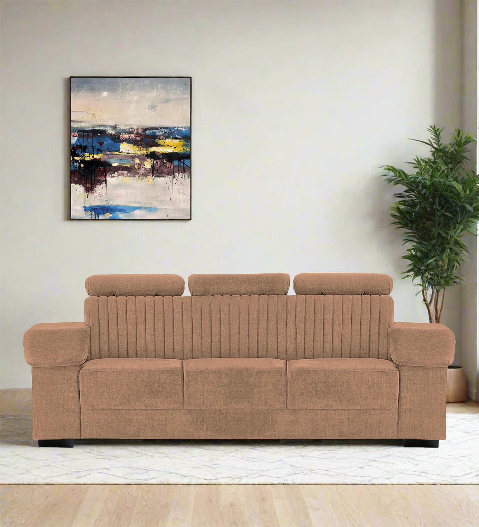 Draco Fabric 3 Seater Sofa In Cosmic Beige Colour