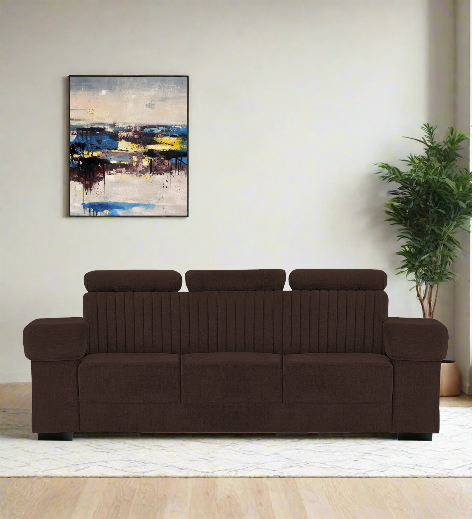 Draco Fabric 3 Seater Sofa In Coffee Brown Colour