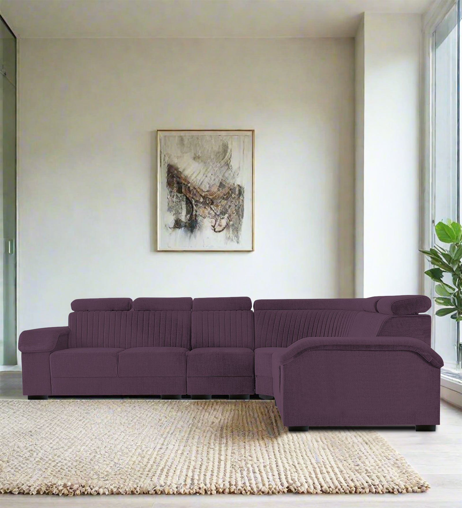 Draco Fabric 6 Seater Corner Sofa In Greek Purple Colour