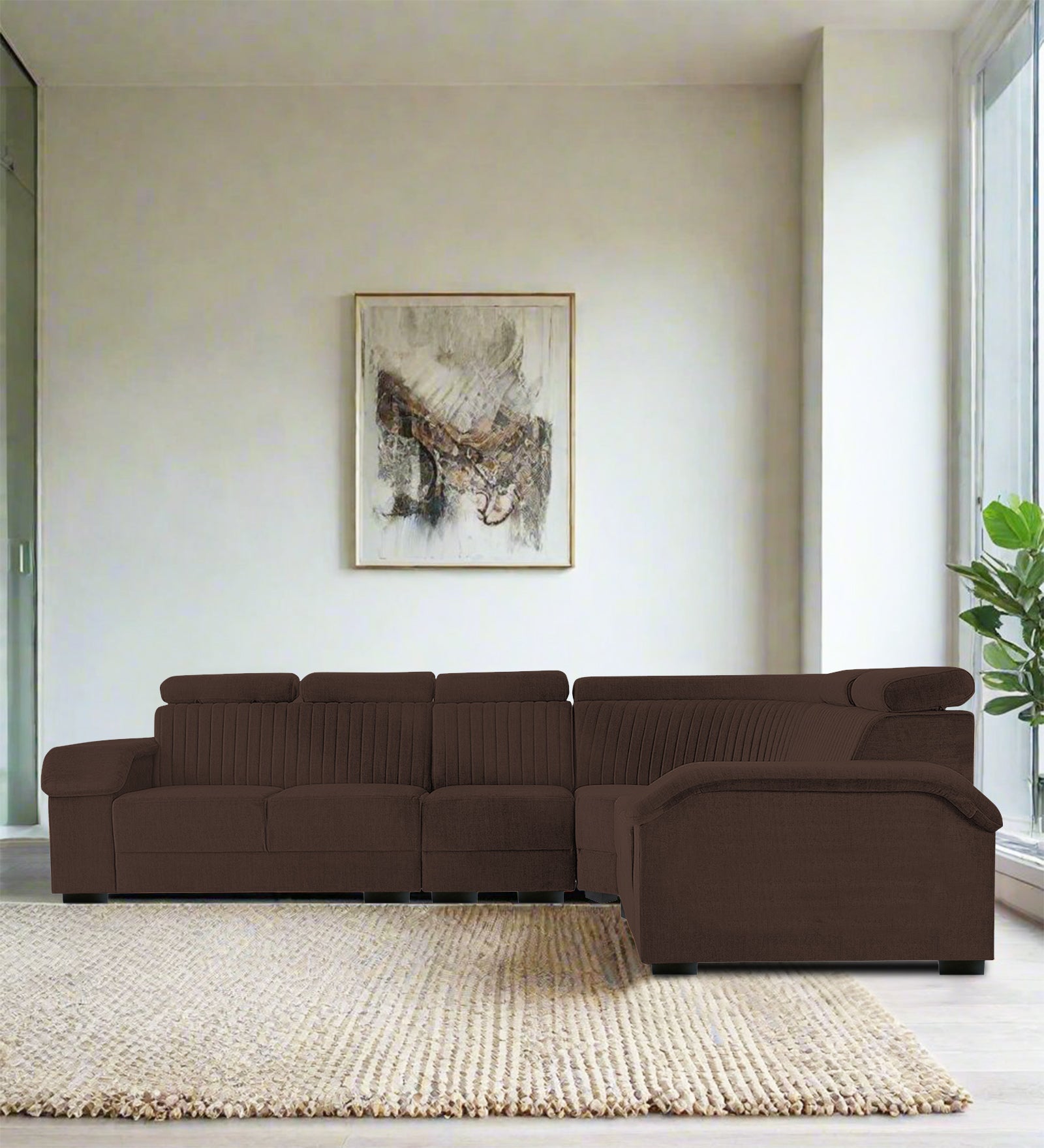 Draco Fabric 6 Seater Corner Sofa In Coffee Brown Colour