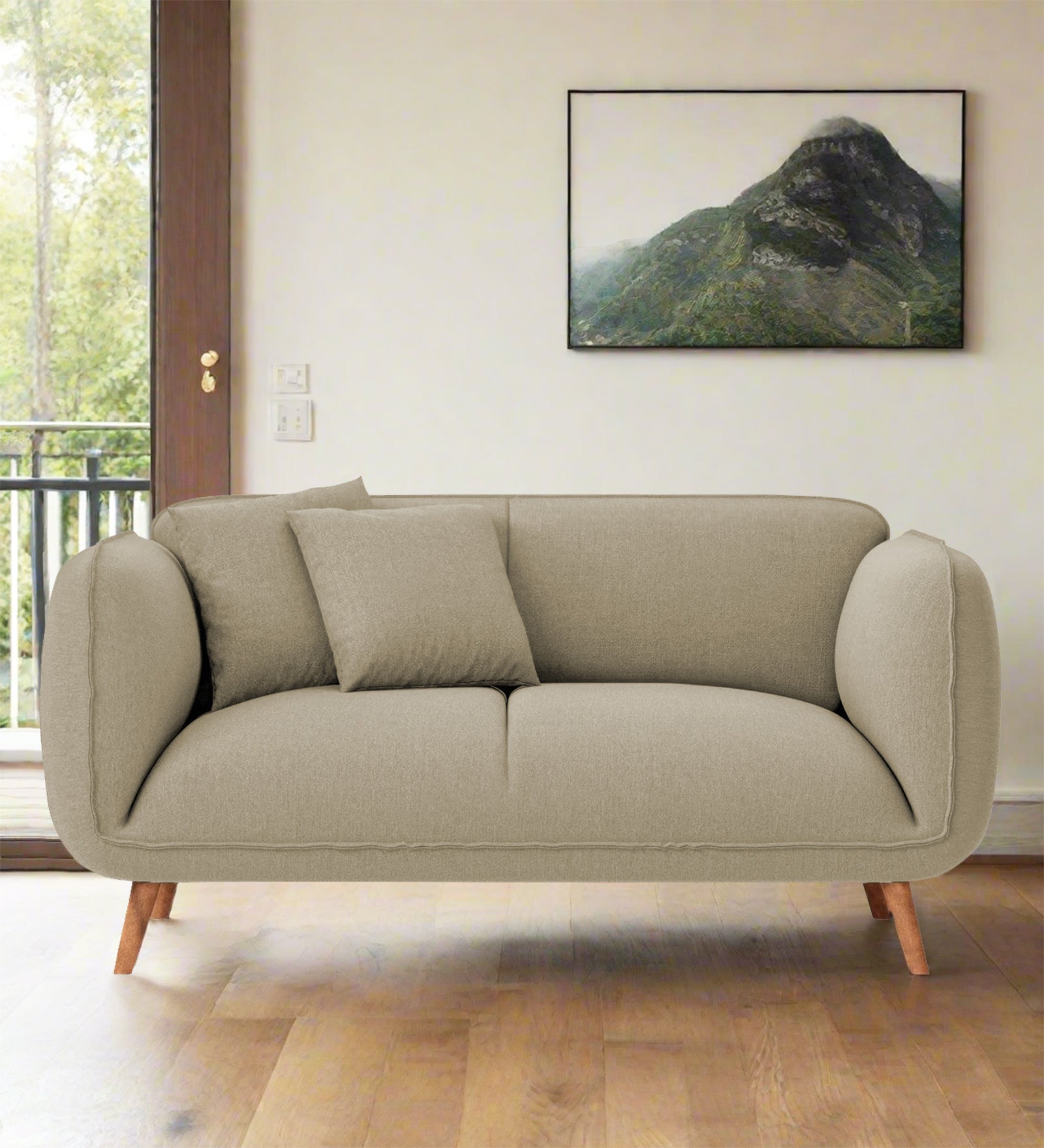 Zia Fabric 2 Seater Sofa In Honey Beige Colour