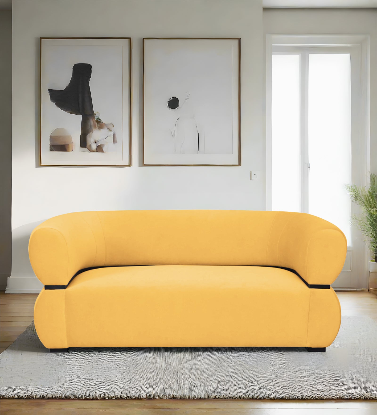 Kula Velvet 2 Seater Sofa In Turmeric Yellow Colour