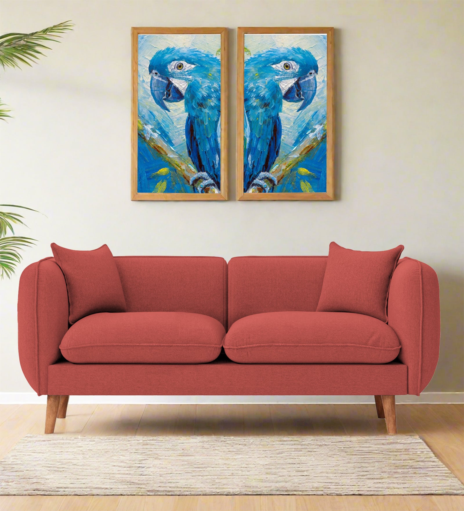 Reva Fabric 2 Seater Sofa In Salmon Pink Colour - Febonic Living