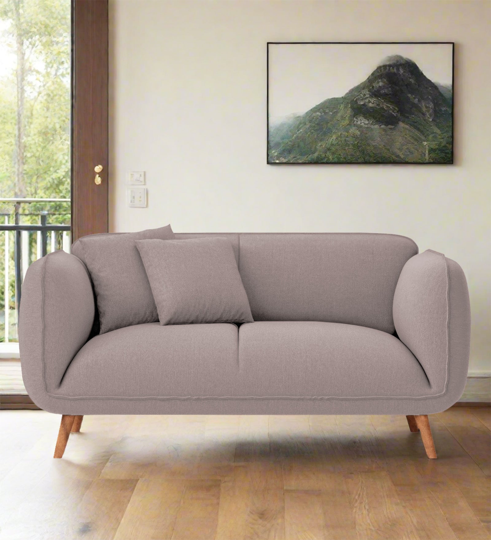 Zia Fabric 2 Seater Sofa In Almond Beige Colour