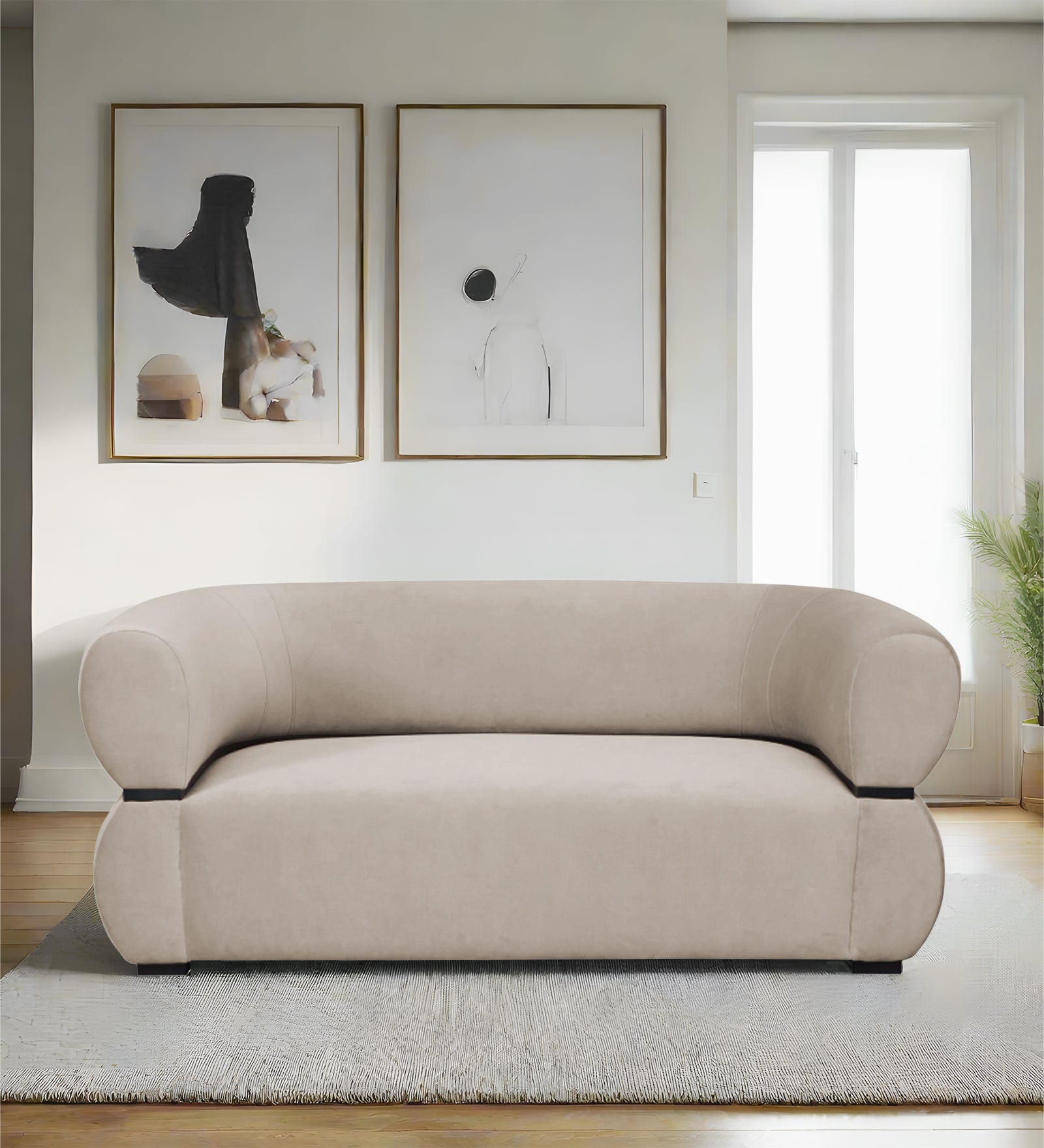 Kula Velvet 2 Seater Sofa In Cream Beige Colour