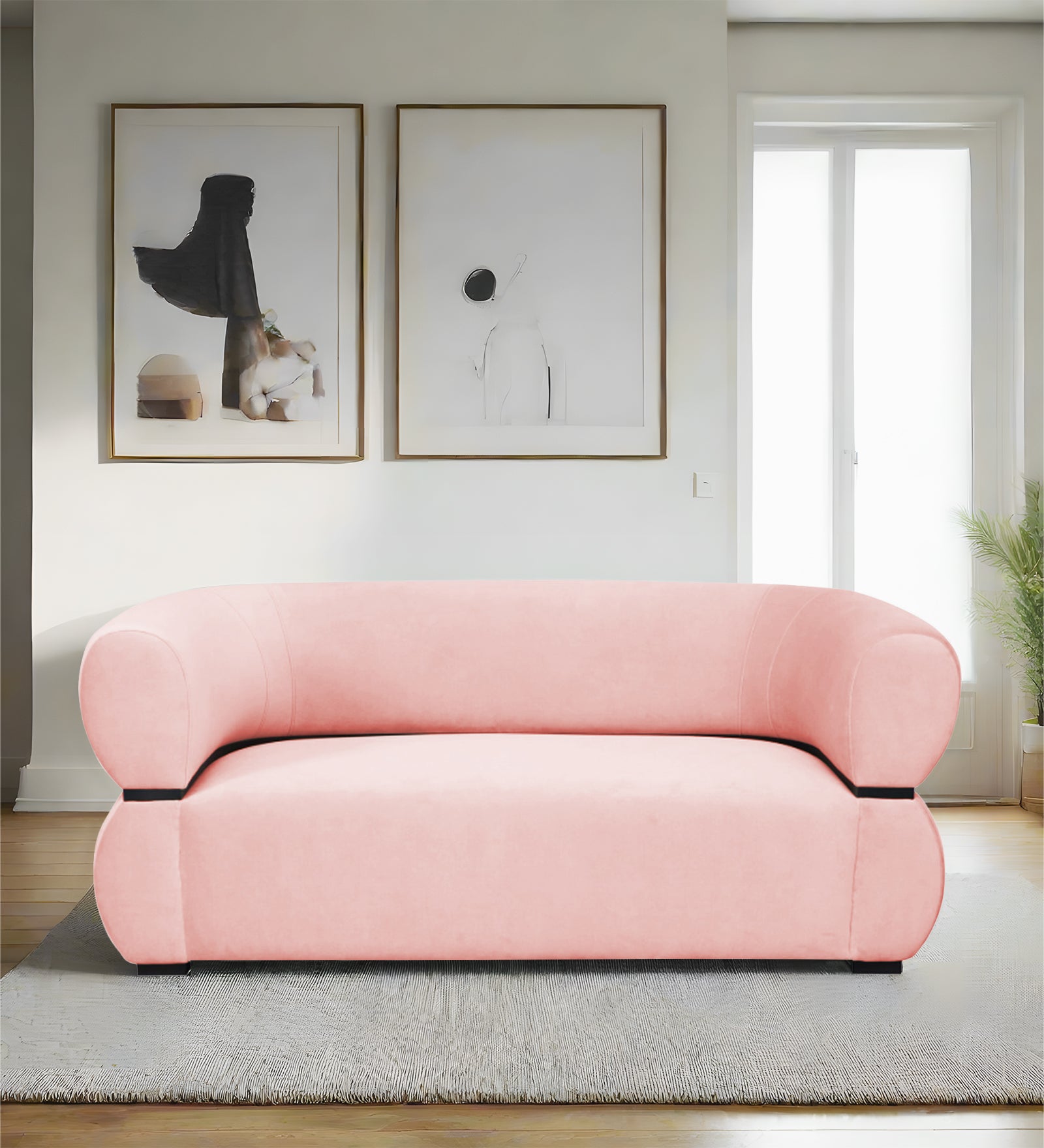 Kula Velvet 2 Seater Sofa In Millennial Pink Colour