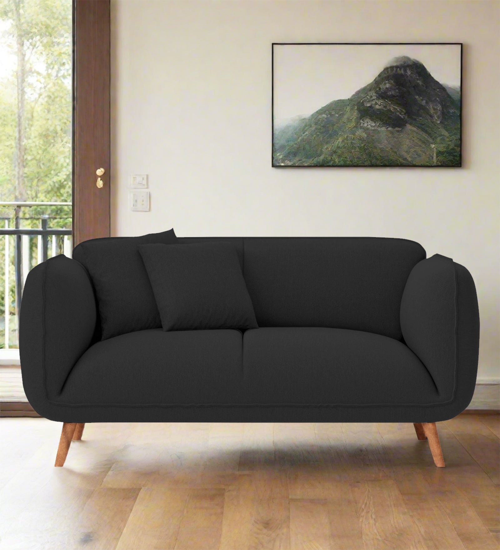 Zia Fabric 2 Seater Sofa In Bitter Black Colour
