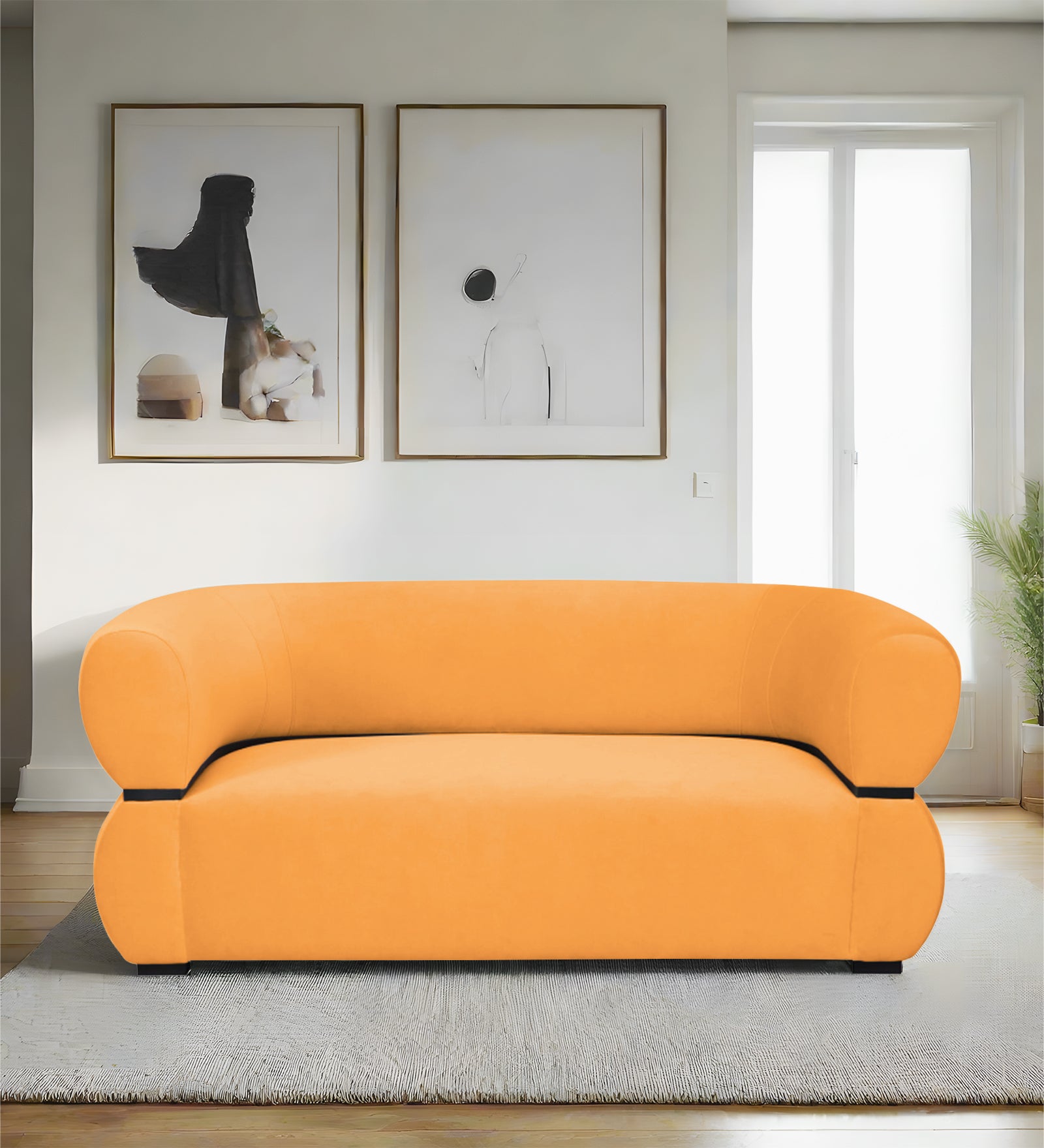 Kula Velvet 2 Seater Sofa In Tangerine Orange Colour