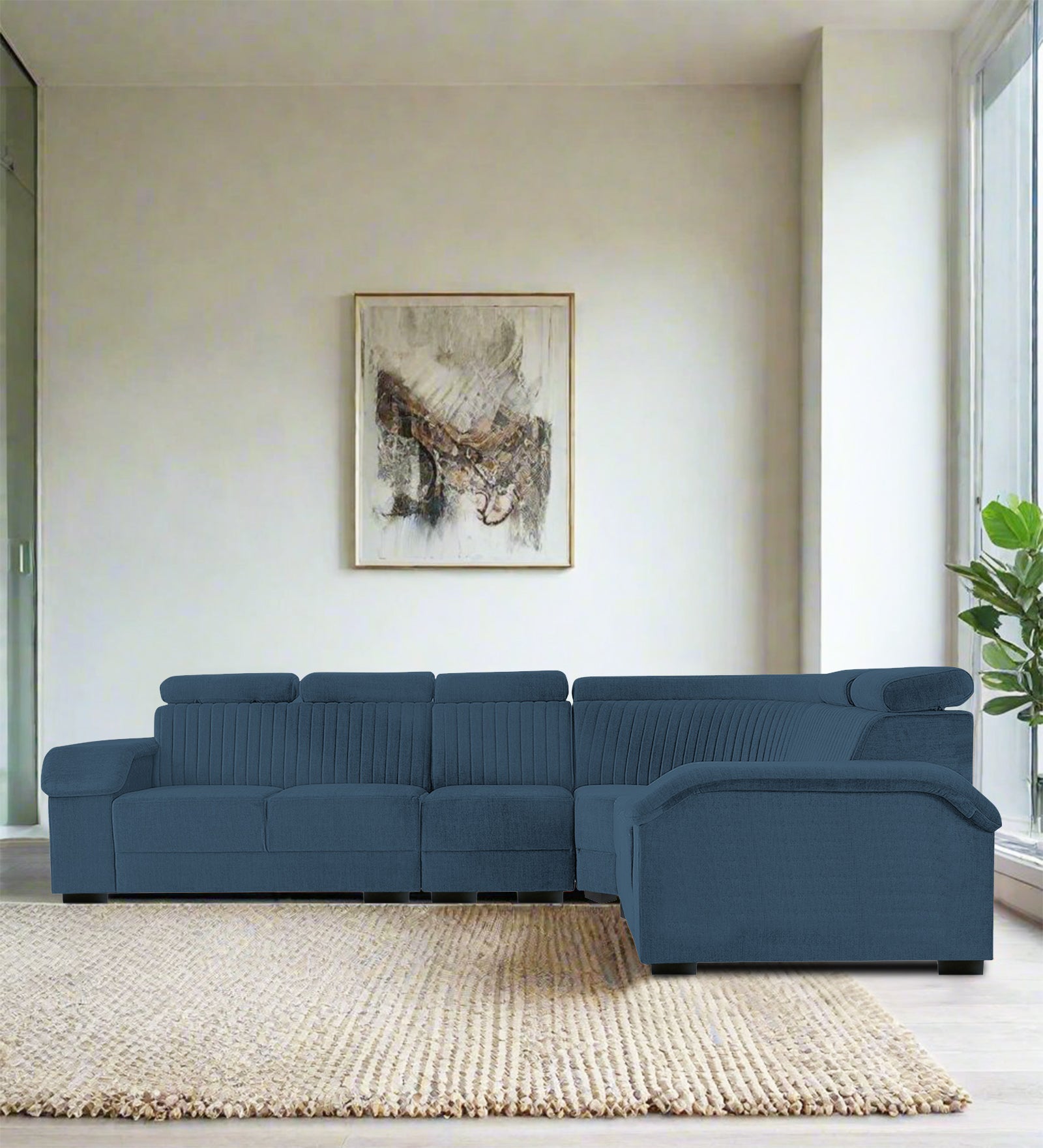 Draco Fabric 6 Seater Corner Sofa In Light Blue Colour