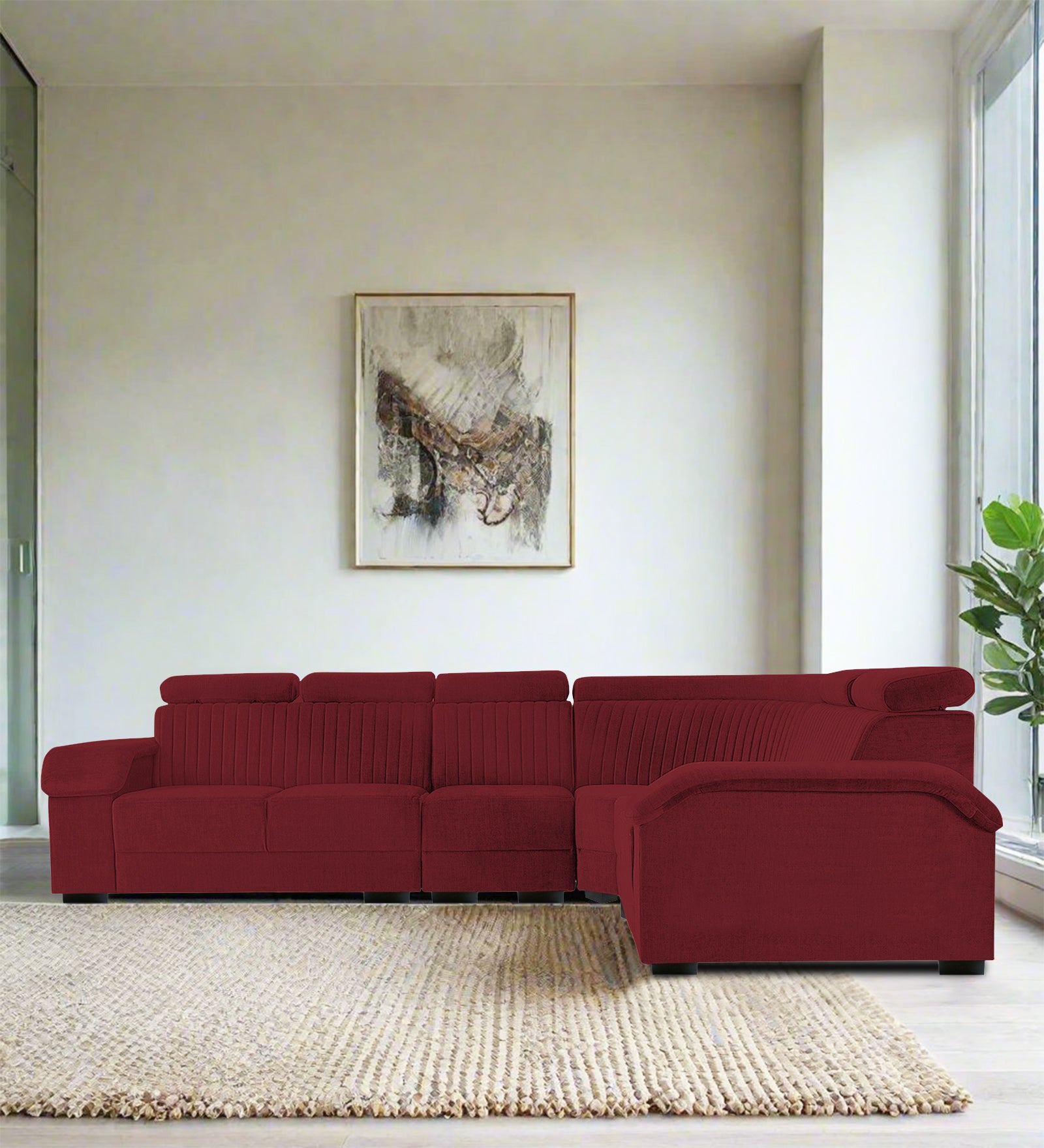 Draco Fabric 6 Seater Corner Sofa In Blood Maroon Colour