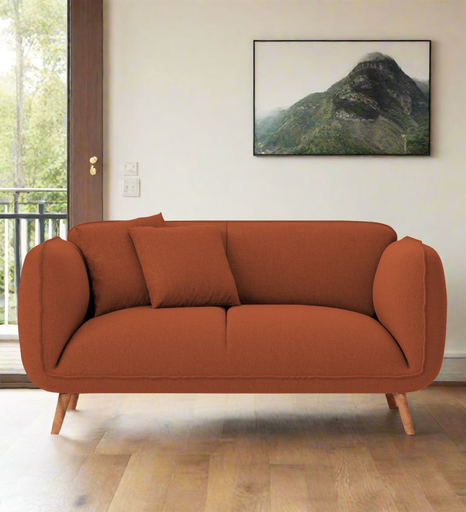 Zia Fabric 2 Seater Sofa In Royal Orange Colour
