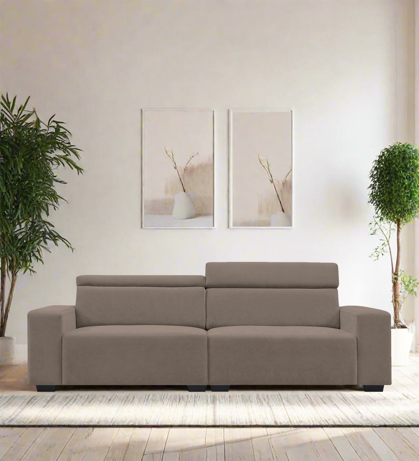 Hiro Fabric 3 Seater Sofa In Rock Beige Colour