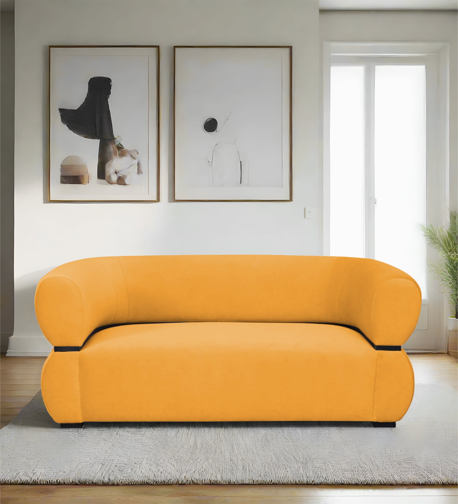 Kula Velvet 2 Seater Sofa In Safforn Yellow Colour