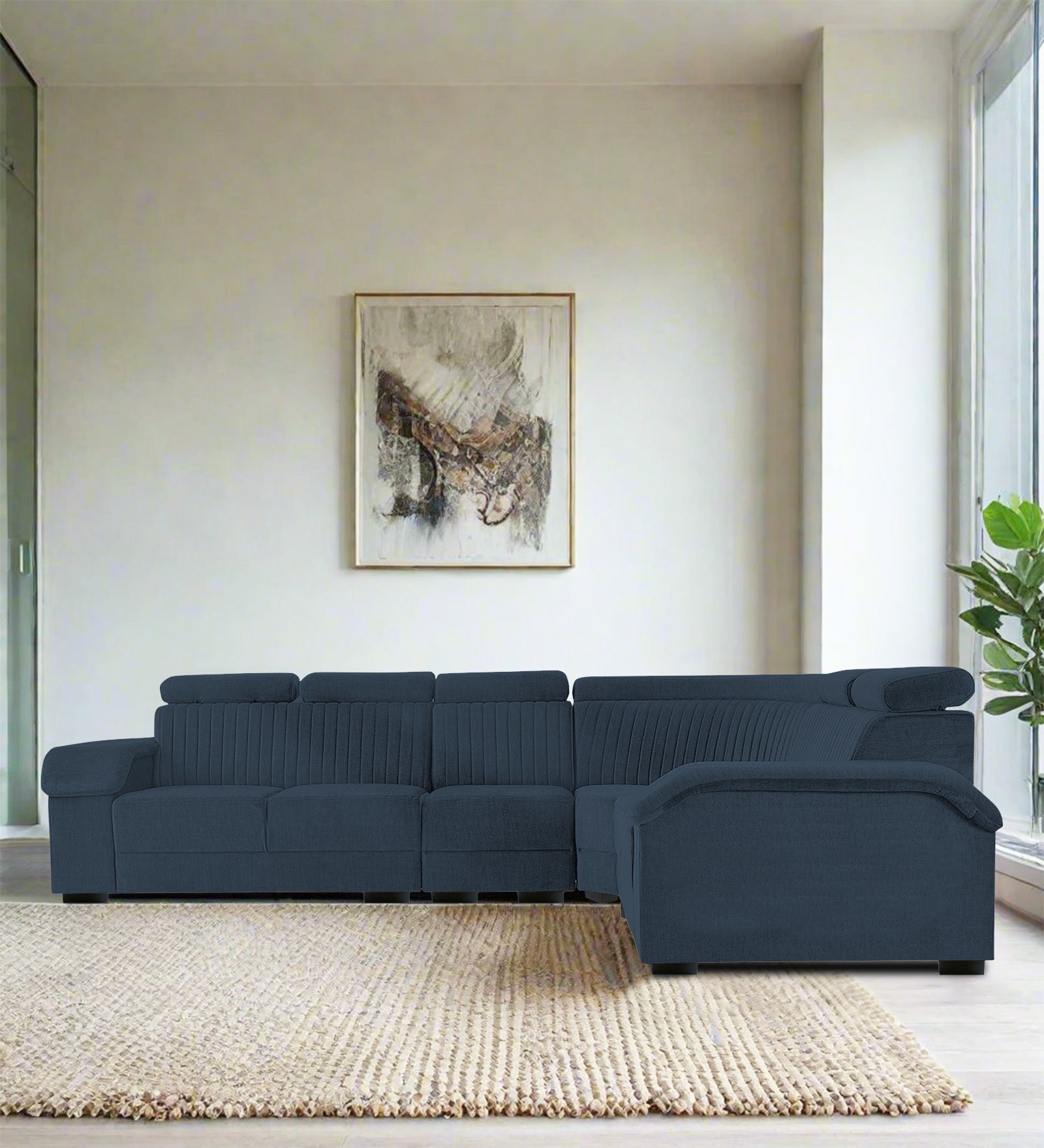 Draco Fabric 6 Seater Corner Sofa In Denim Blue Colour