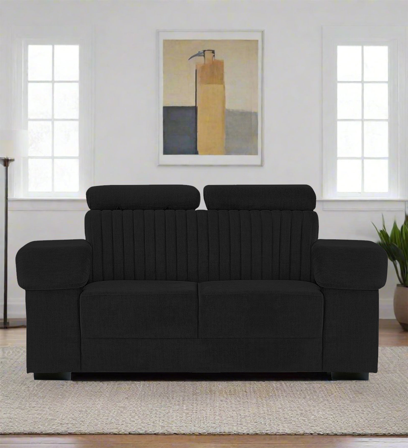 Draco Fabric 2 Seater Sofa In Zed Black Colour