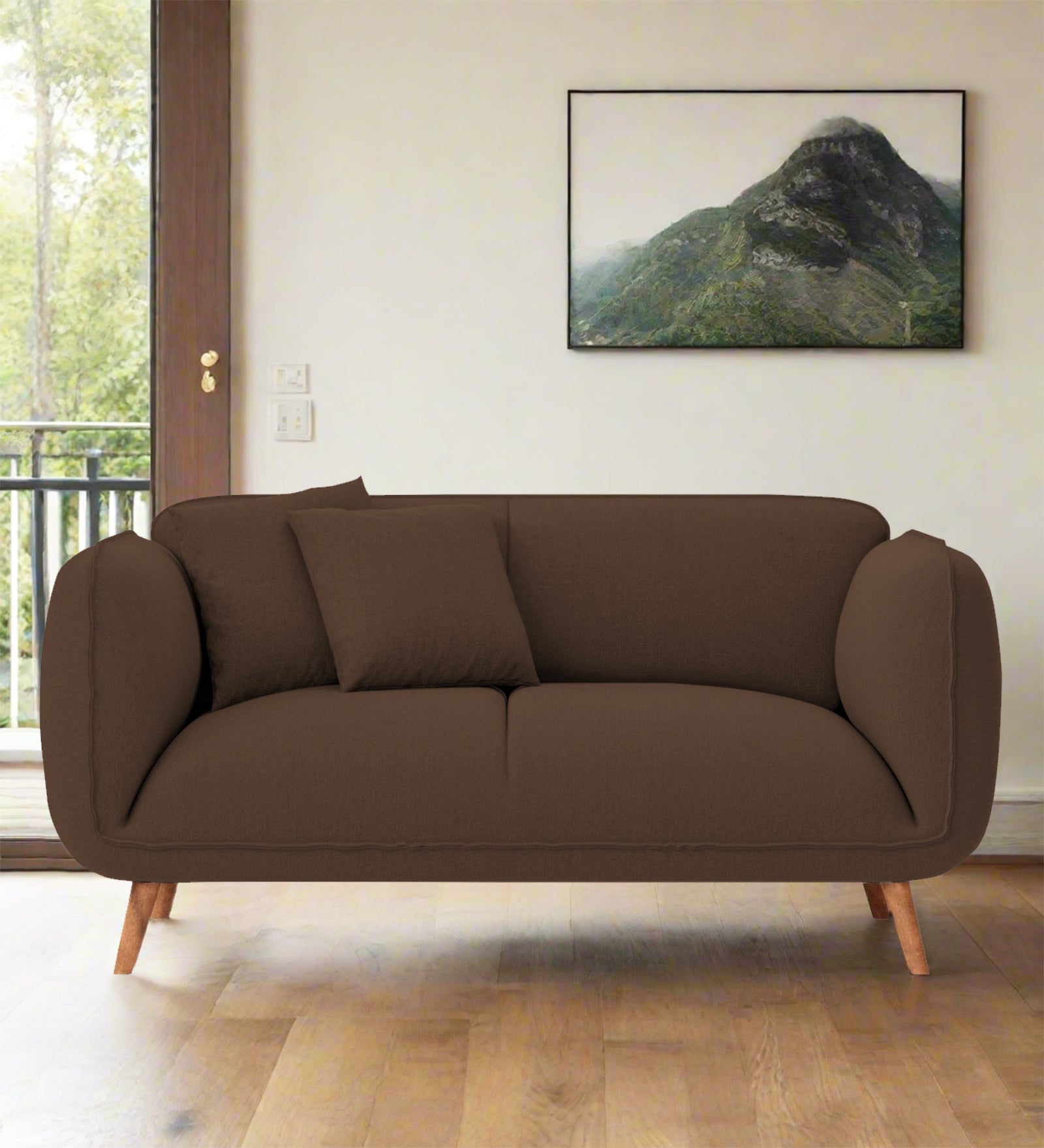 Zia Fabric 2 Seater Sofa In Ash Brown Colour