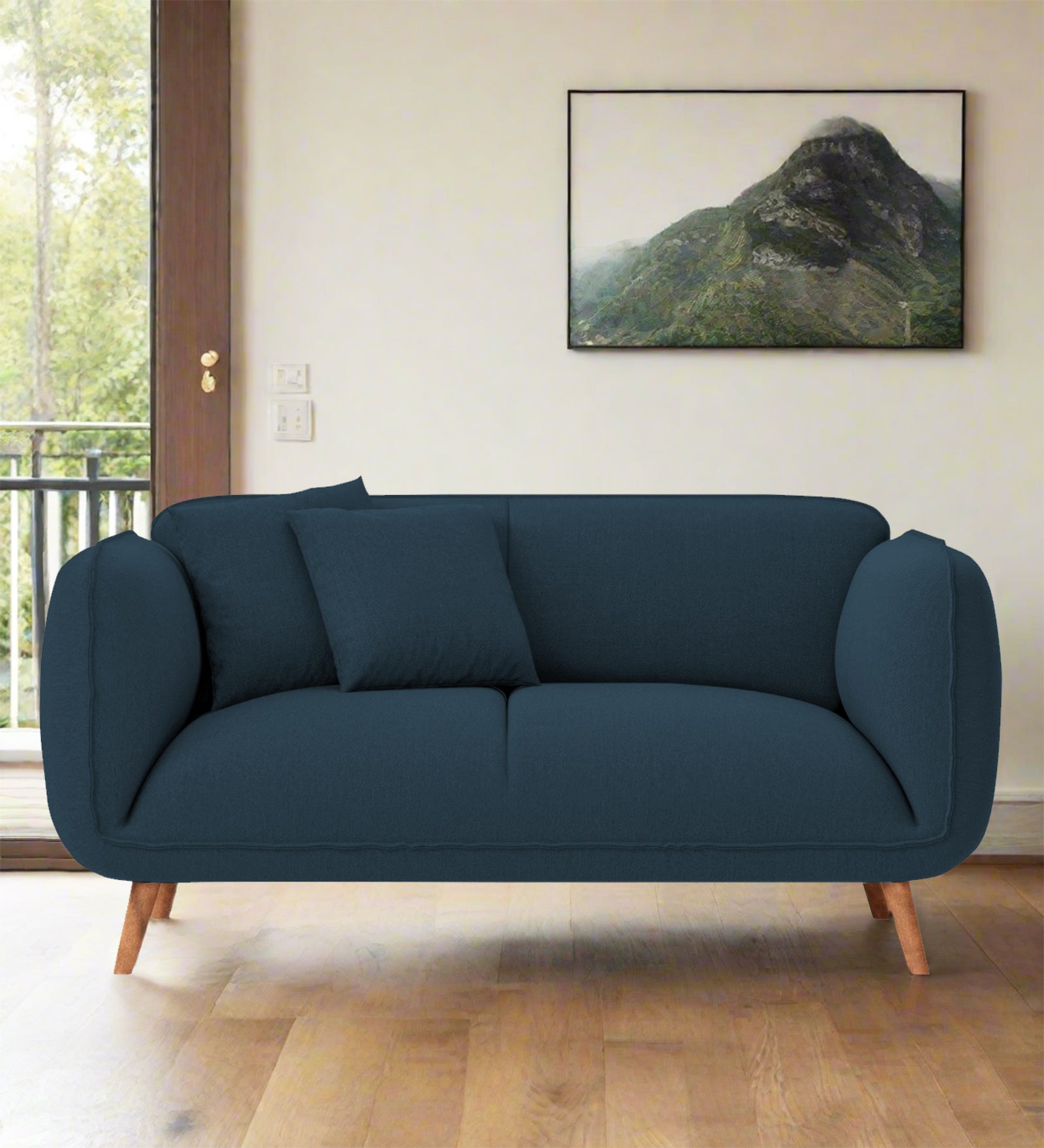 Zia Fabric 2 Seater Sofa In Cool Blue Colour