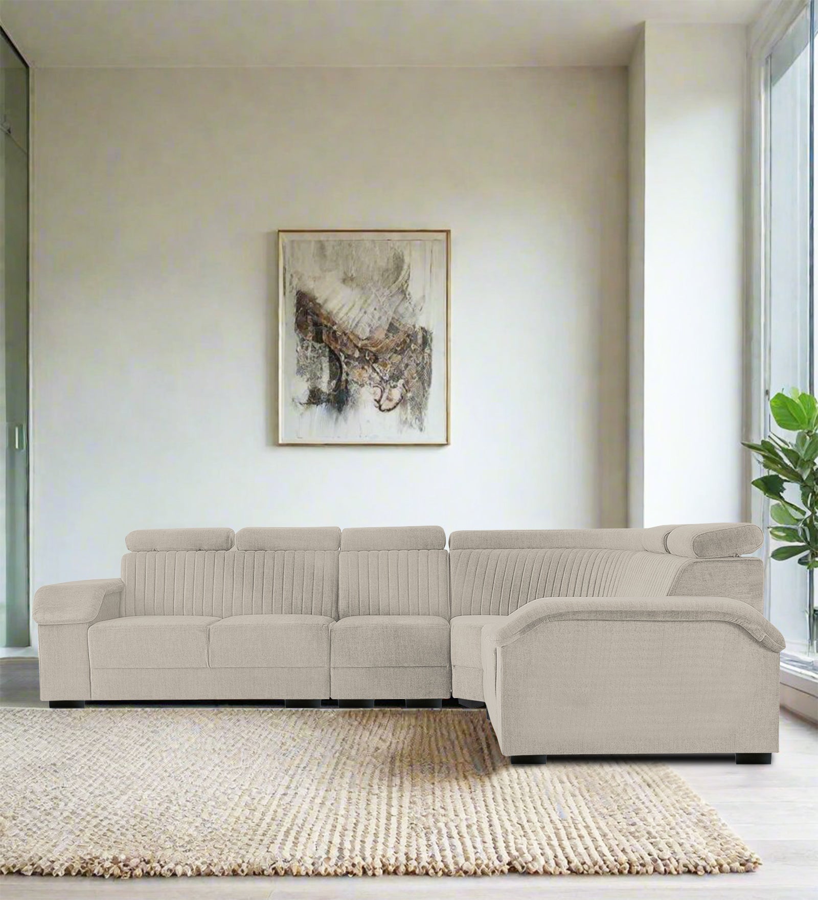 Draco Fabric 6 Seater Corner Sofa In Ash Grey Colour