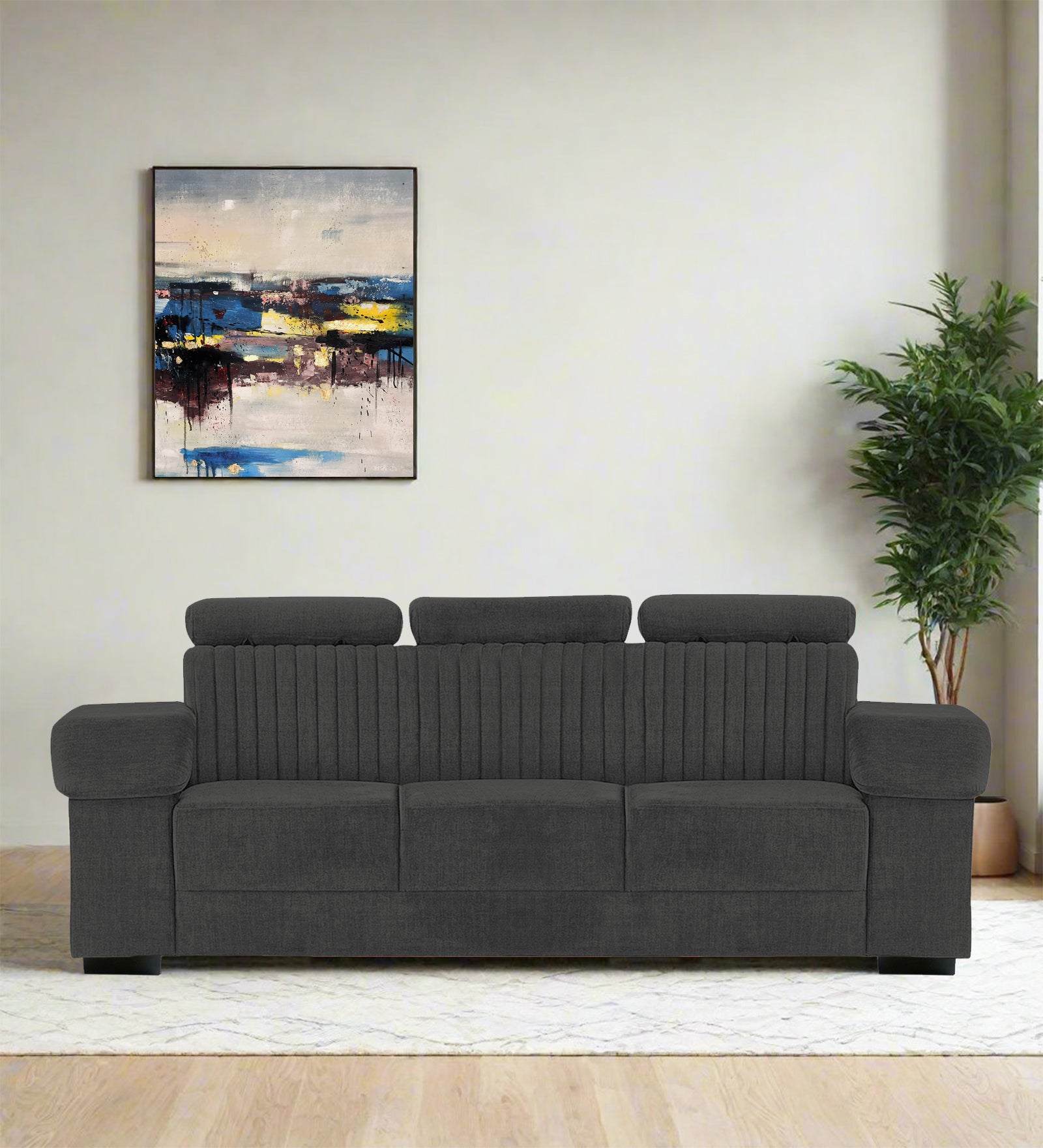 Draco Fabric 3 Seater Sofa In Charcoal Grey Colour