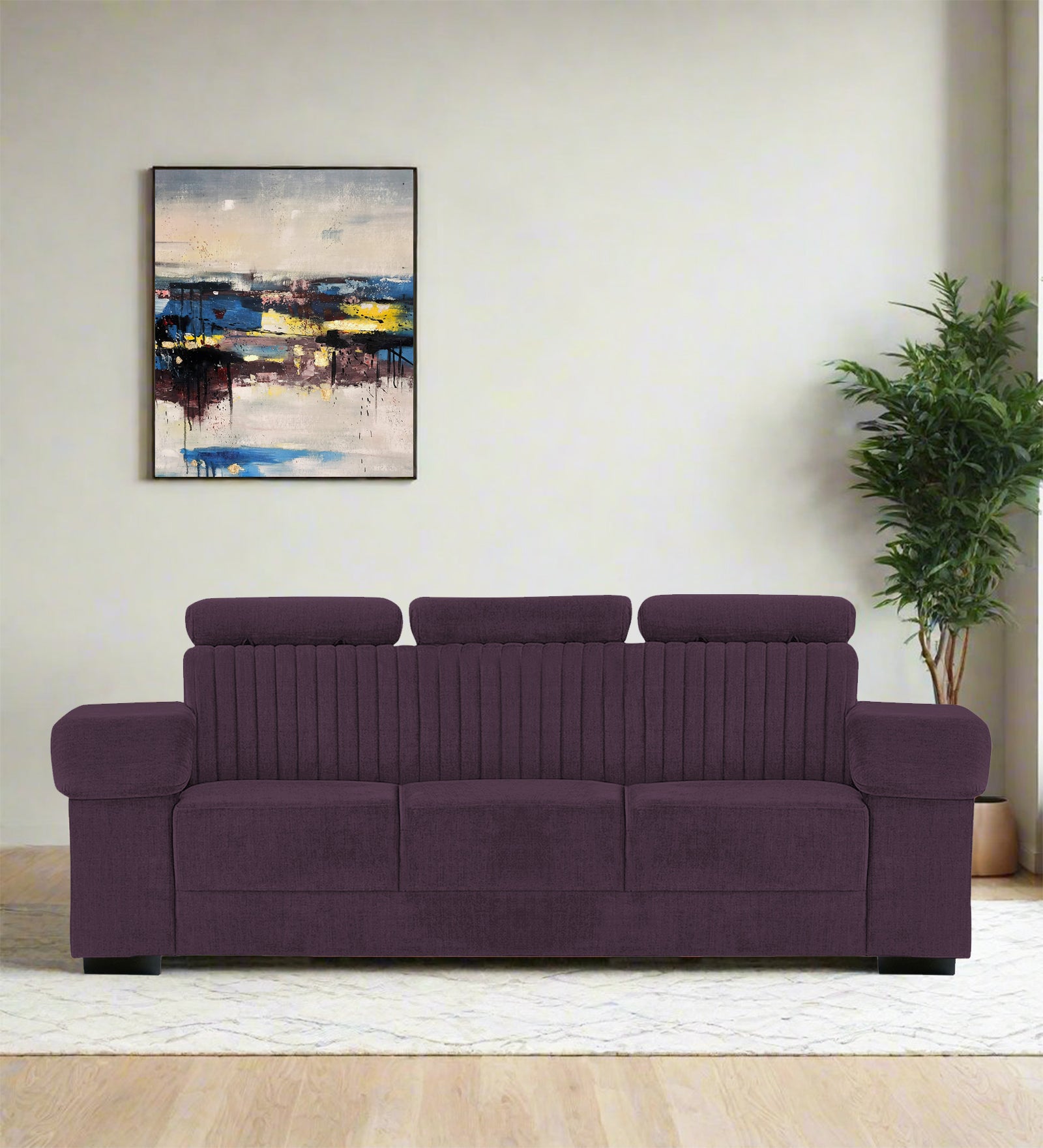 Draco Fabric 3 Seater Sofa In Greek Purple Colour